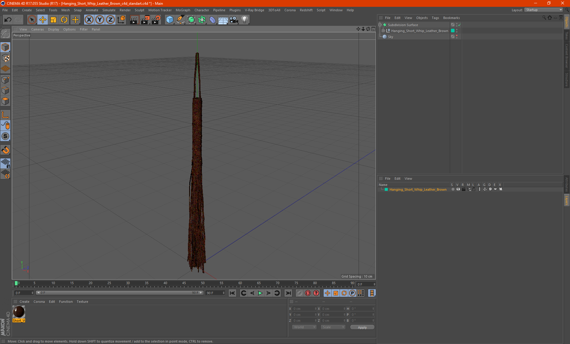 Hanging Short Whip Leather Brown 3D