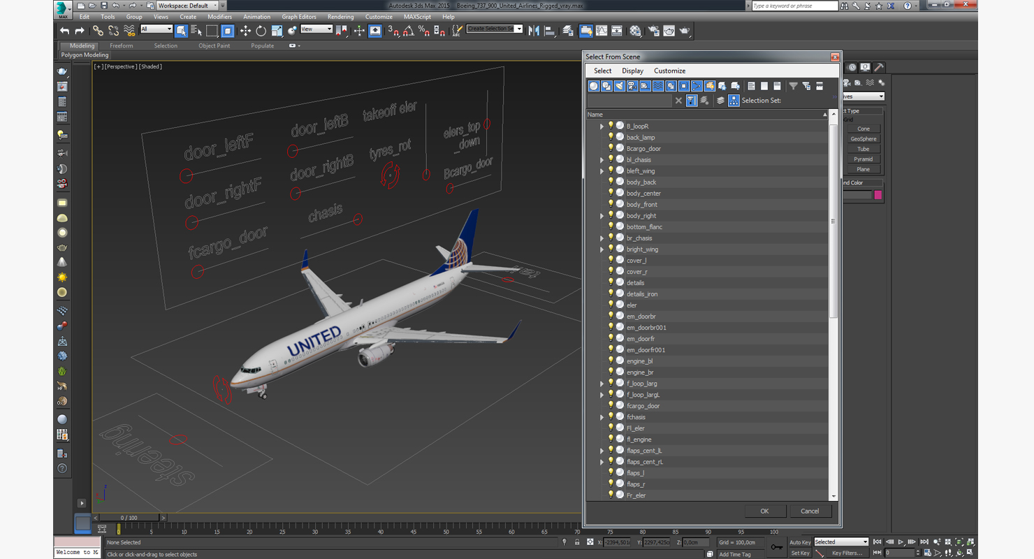 Boeing 737 900 United Airlines Rigged 3D