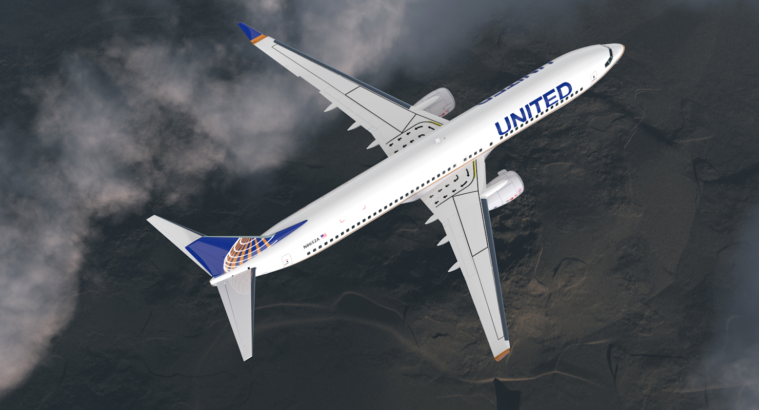 Boeing 737 900 United Airlines Rigged 3D