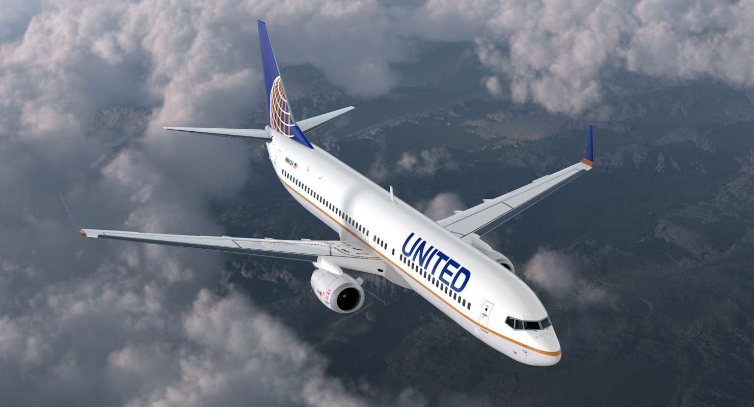 Boeing 737 900 United Airlines Rigged 3D