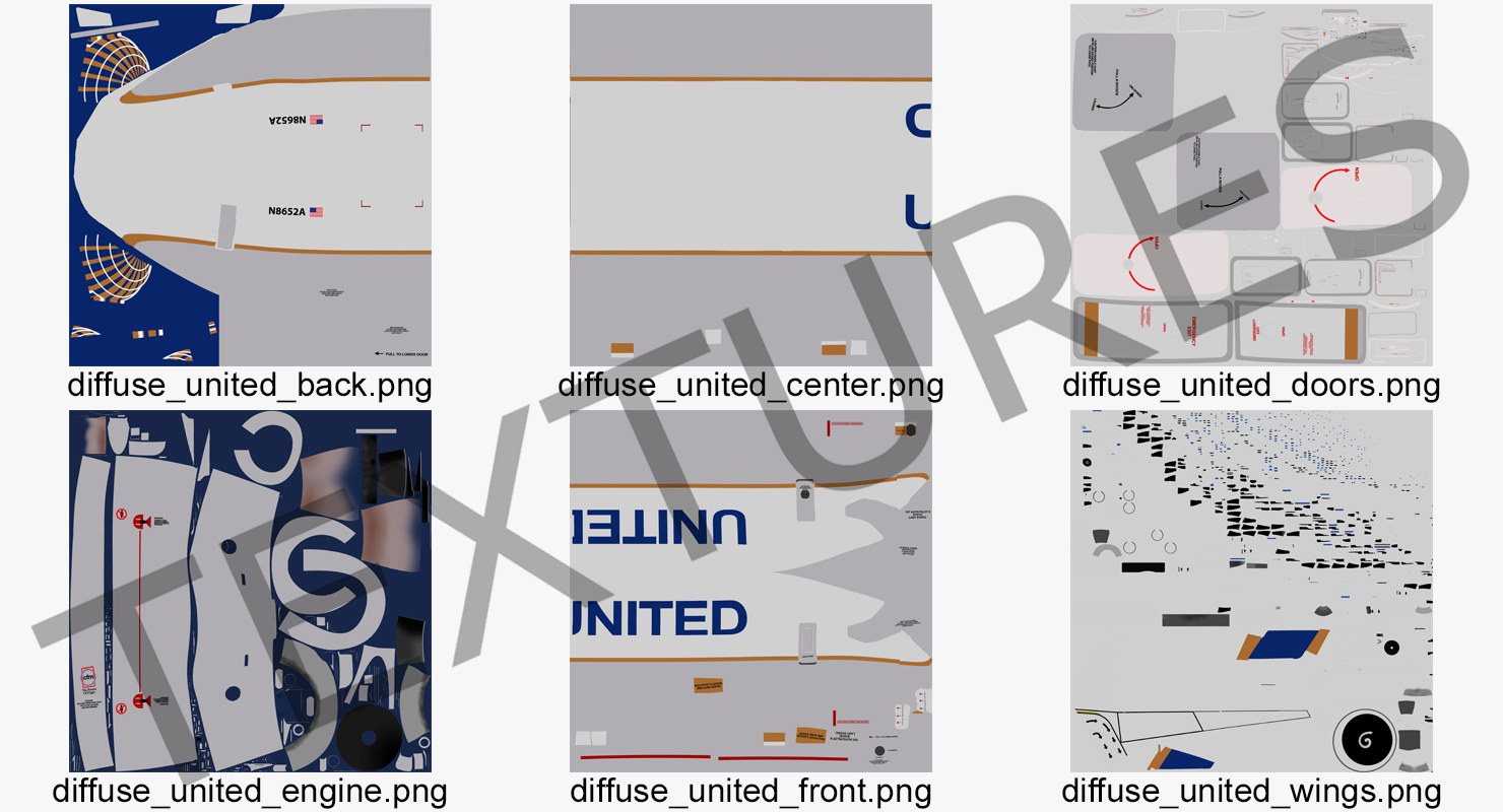 Boeing 737 900 United Airlines Rigged 3D