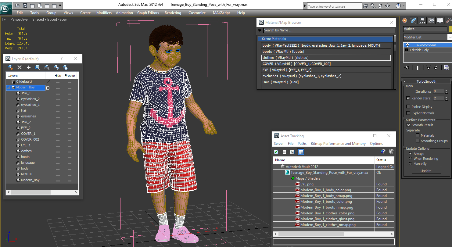 Teenage Boy Standing Pose with Fur 3D model