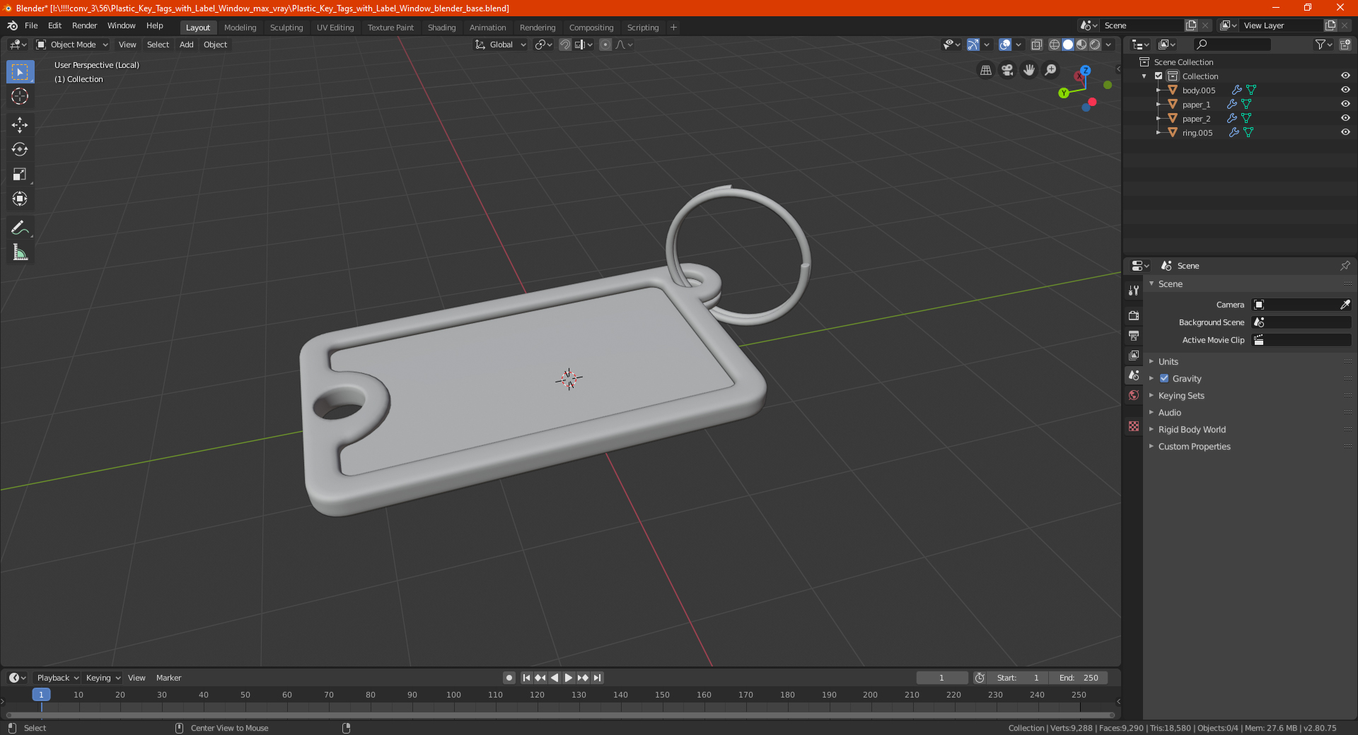 Plastic Key Tags with Label Window 3D model