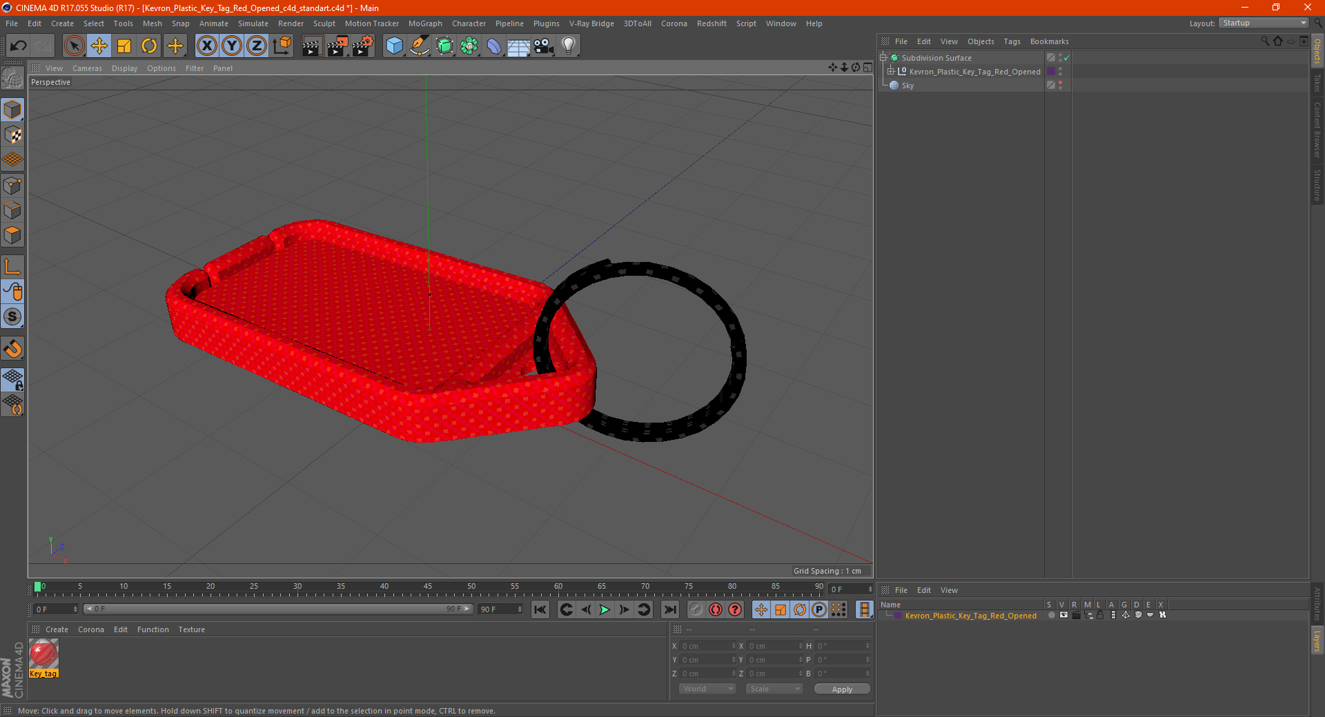 3D Kevron Plastic Key Tag Red Open