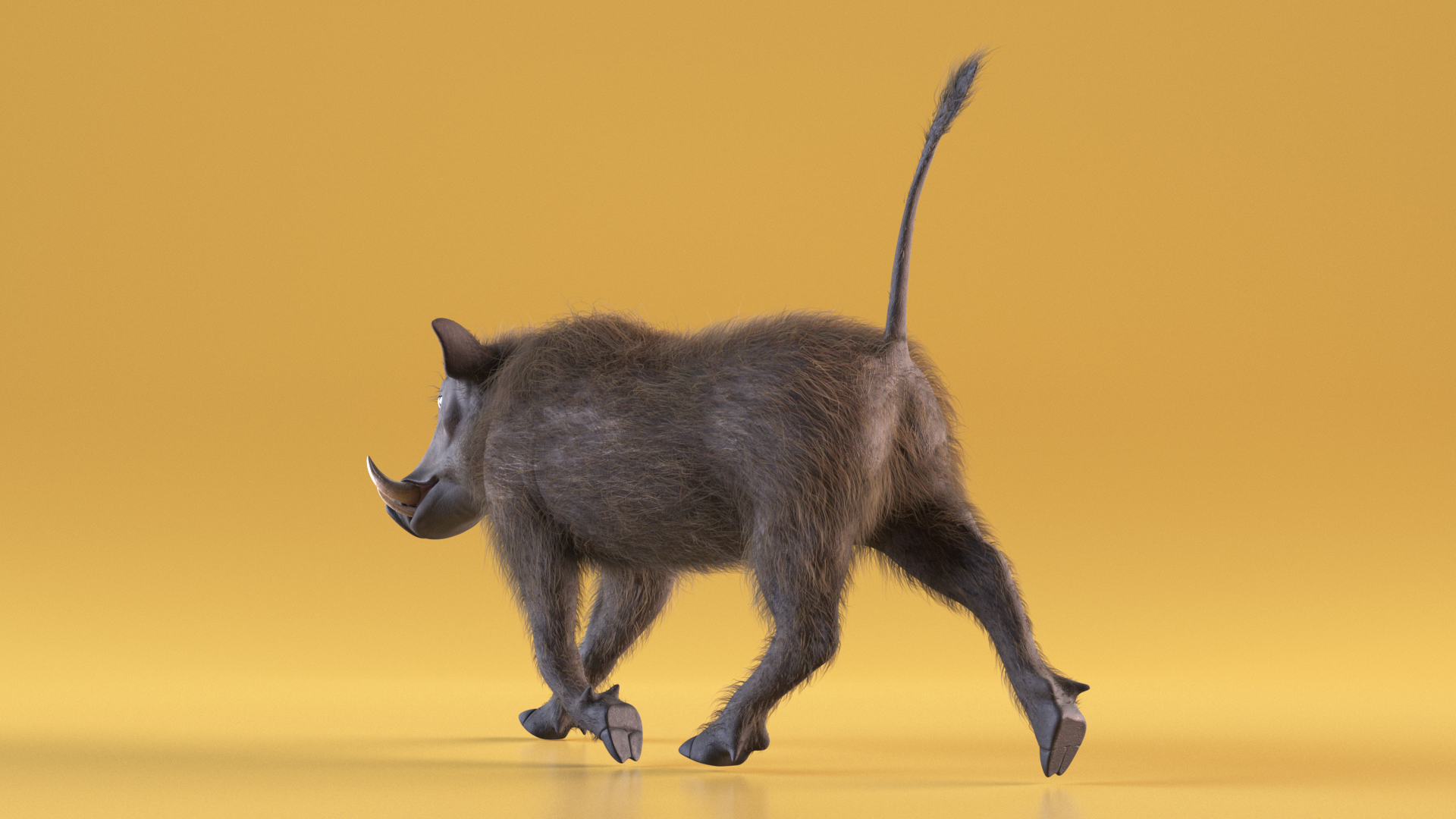 African Boar Walking Pose Fur 3D model