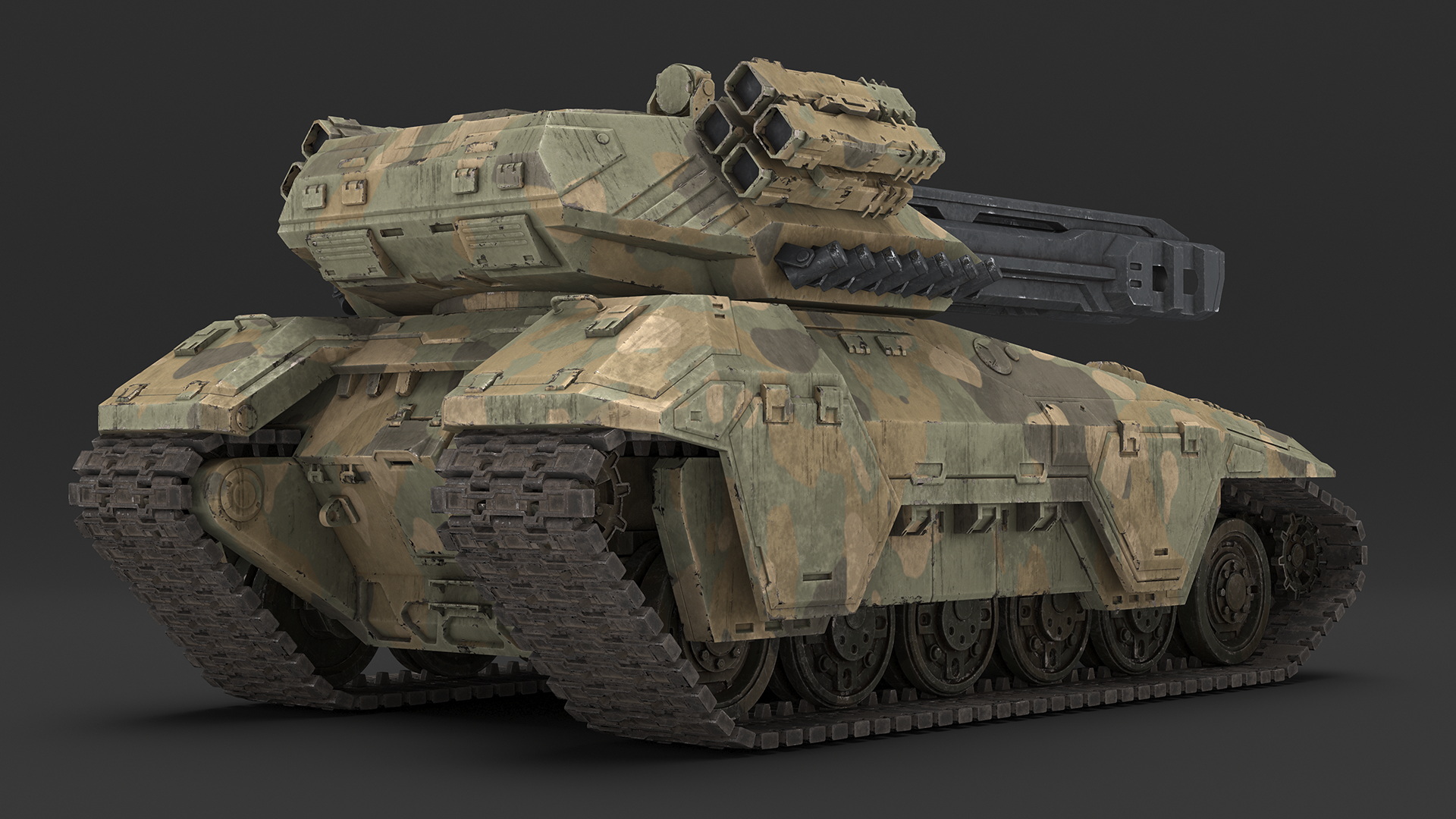 3D Futuristic Battle Tank in Camouflage Rigged model
