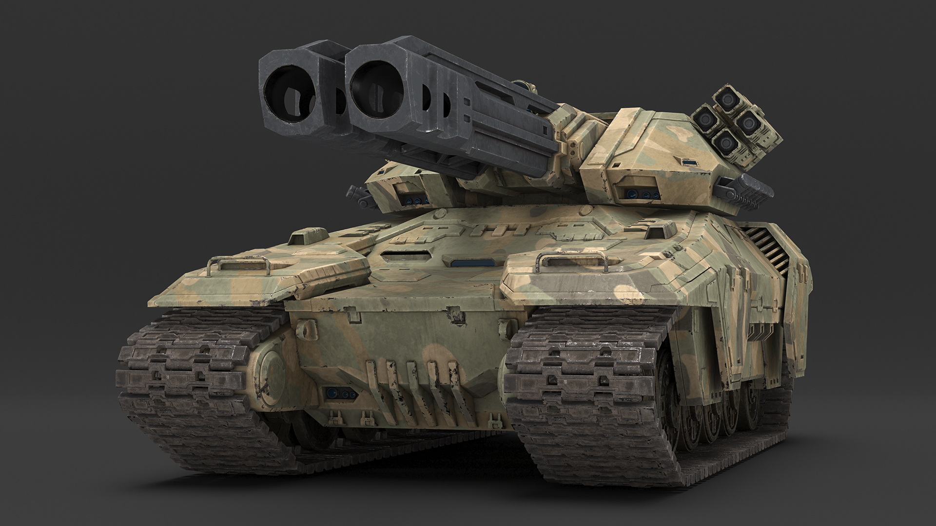 3D Futuristic Battle Tank in Camouflage Rigged model