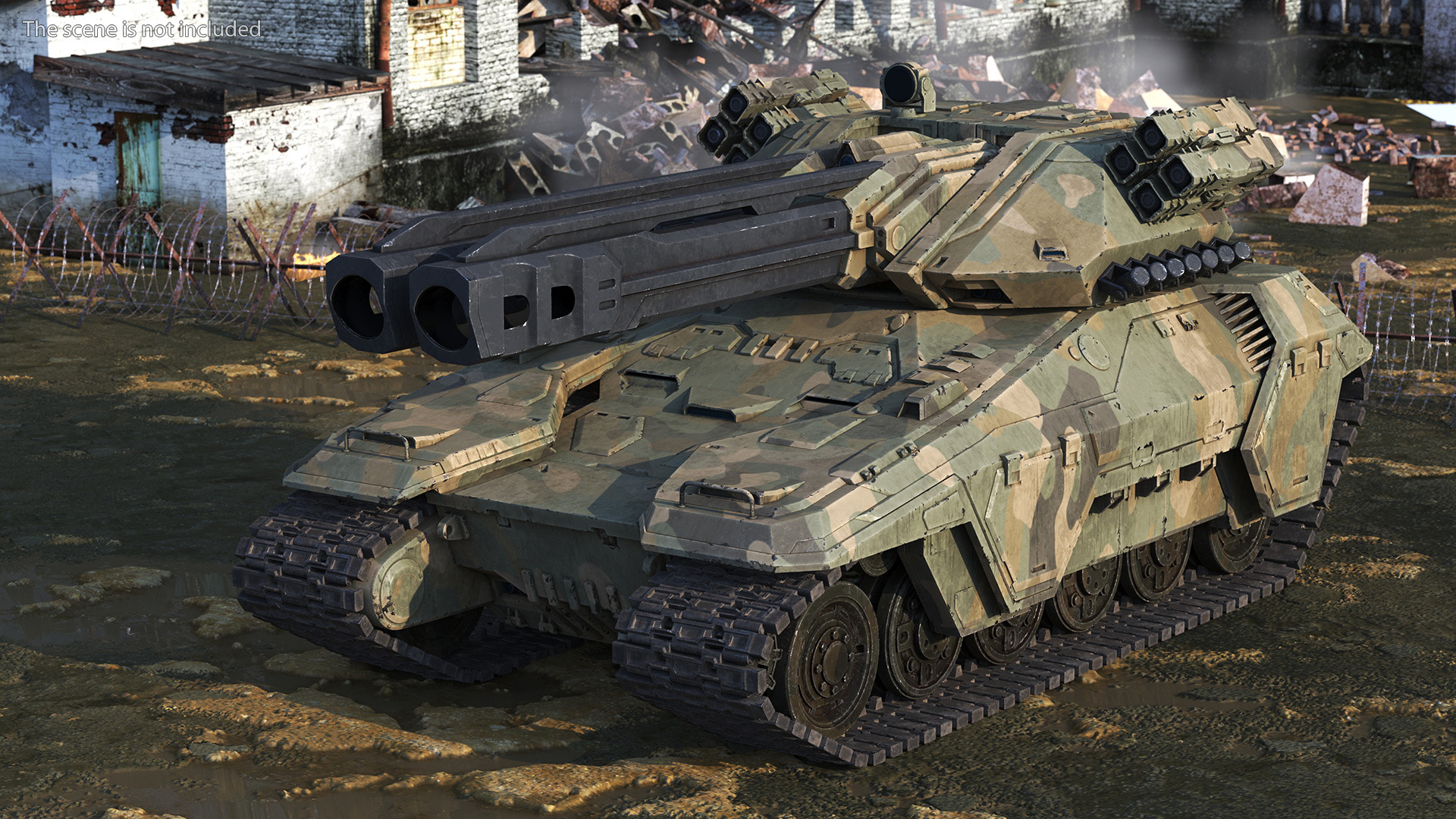 3D Futuristic Battle Tank in Camouflage Rigged model