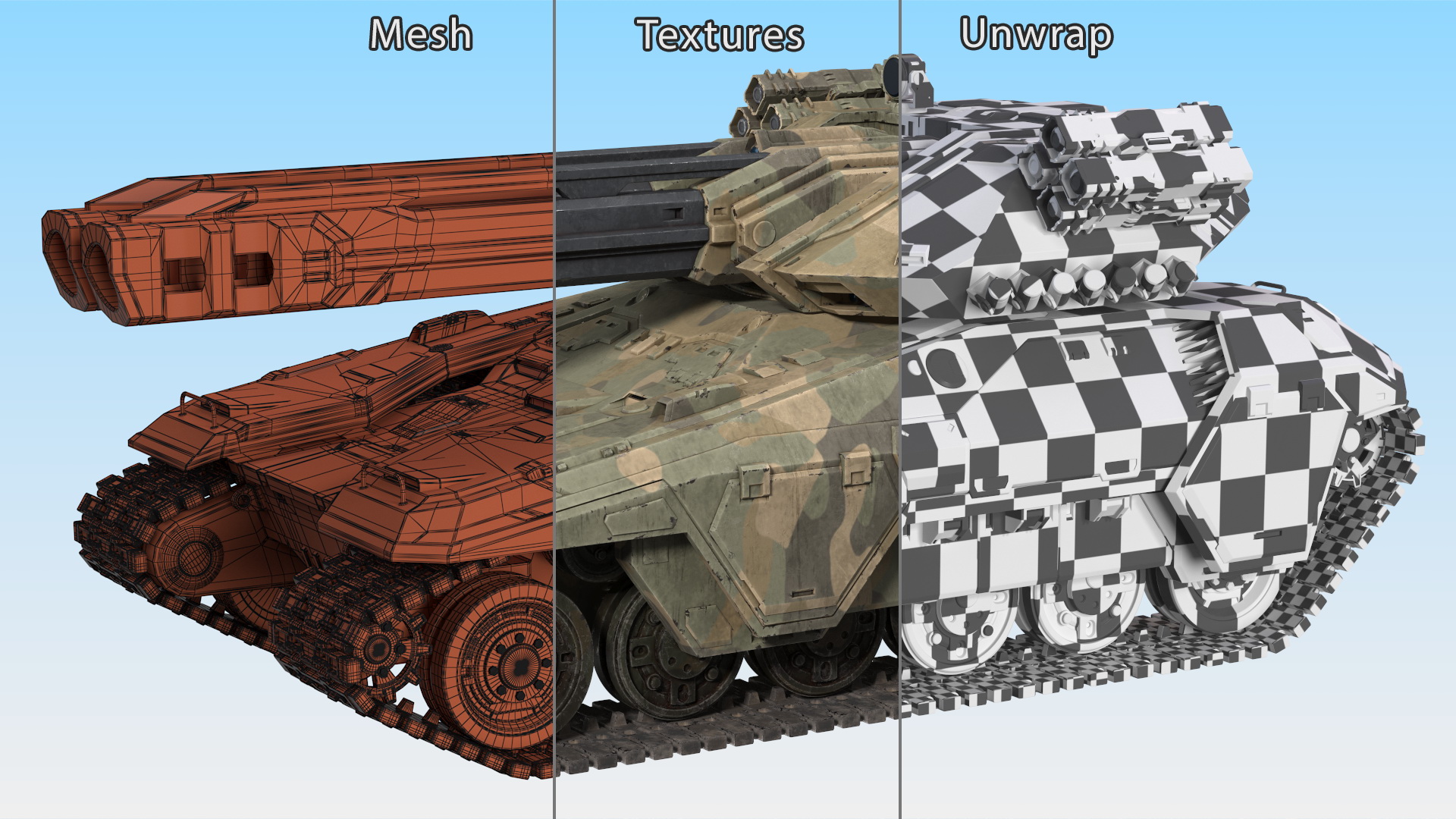 3D Futuristic Battle Tank in Camouflage Rigged model
