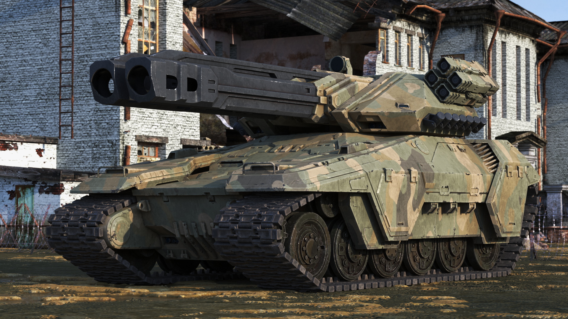 3D Futuristic Battle Tank in Camouflage Rigged model