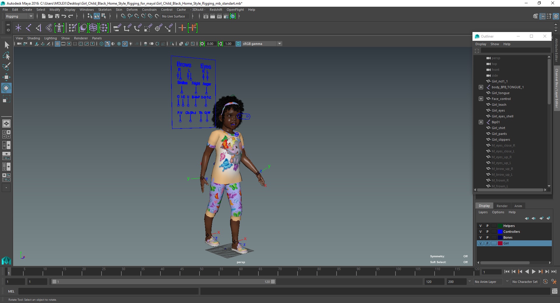 3D Girl Child Black Home Style Rigged for Maya model