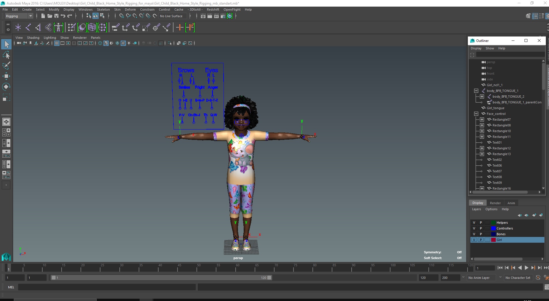 3D Girl Child Black Home Style Rigged for Maya model