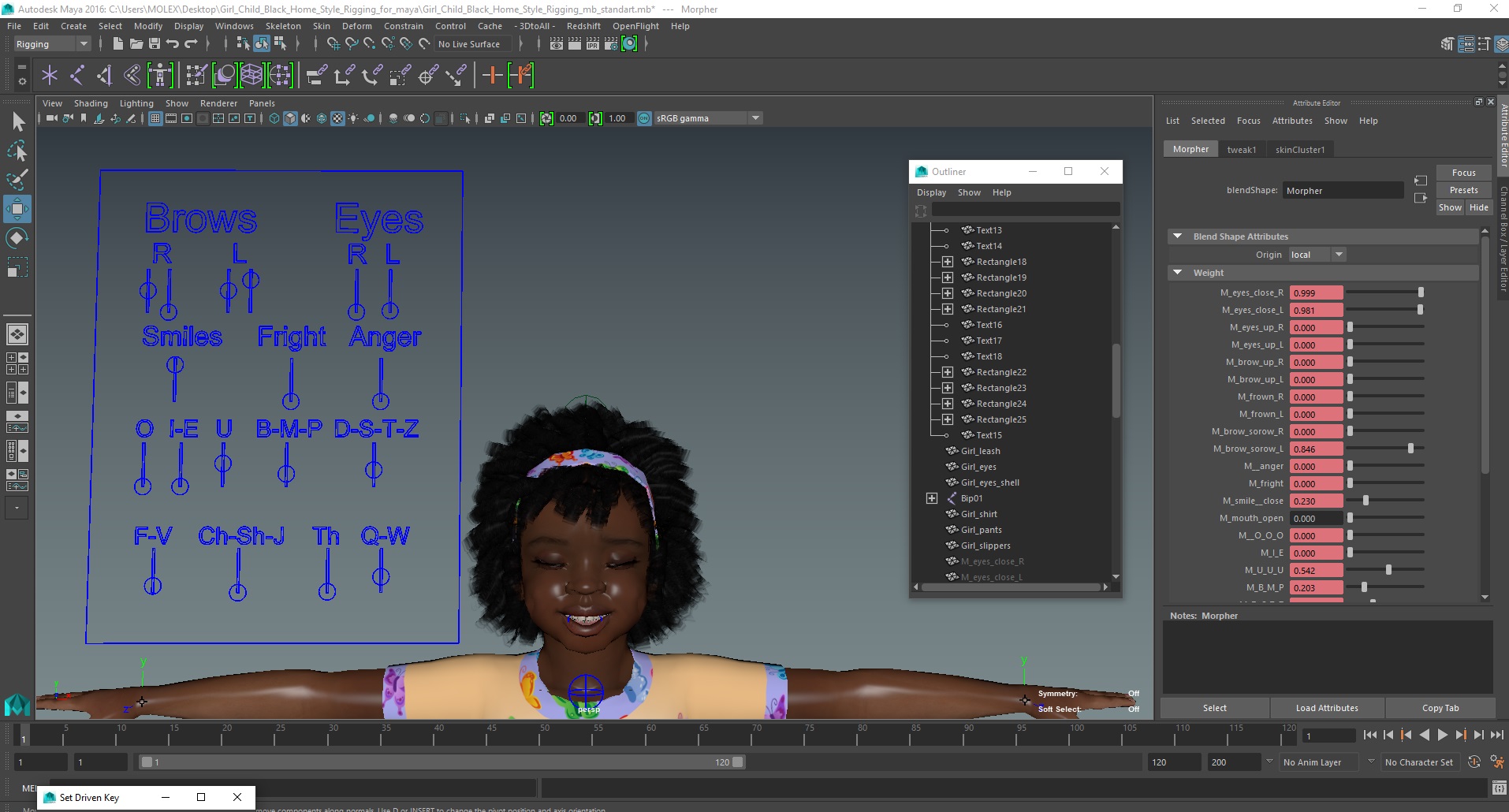 3D Girl Child Black Home Style Rigged for Maya model