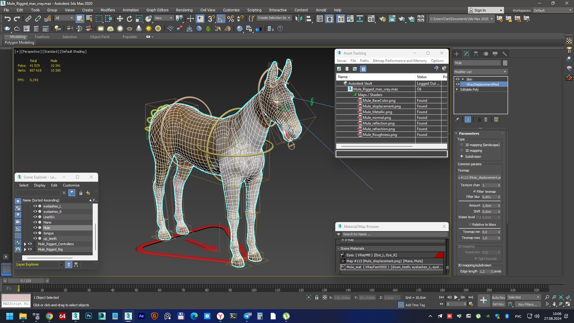 3D model Mule Rigged for Maya