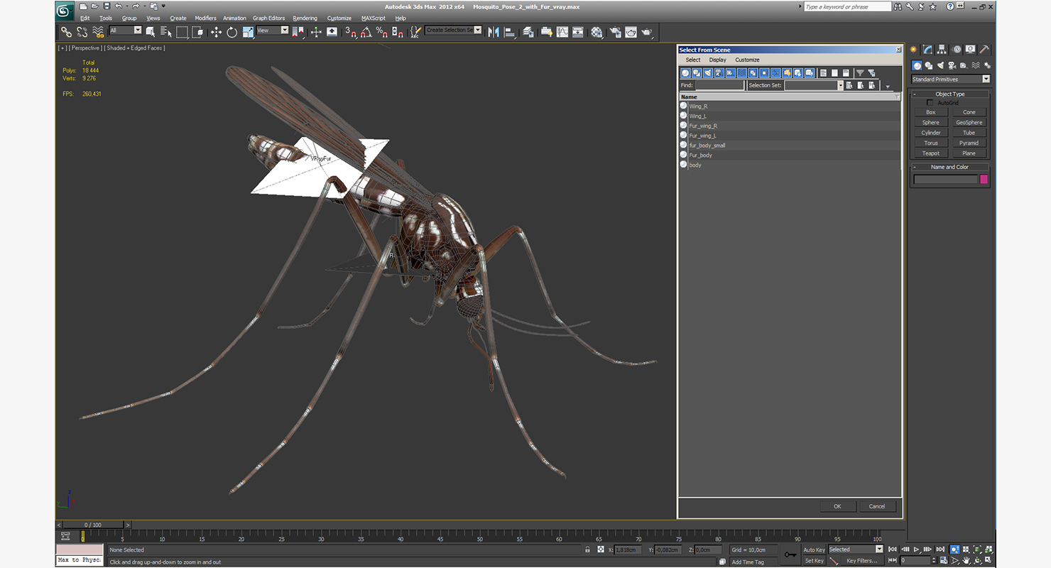 Mosquito Pose 2 with Fur 3D model