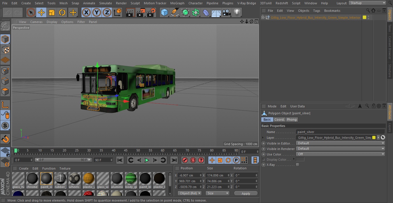 Gillig Low Floor Hybrid Bus Intercity Green Simple Interior 3D model