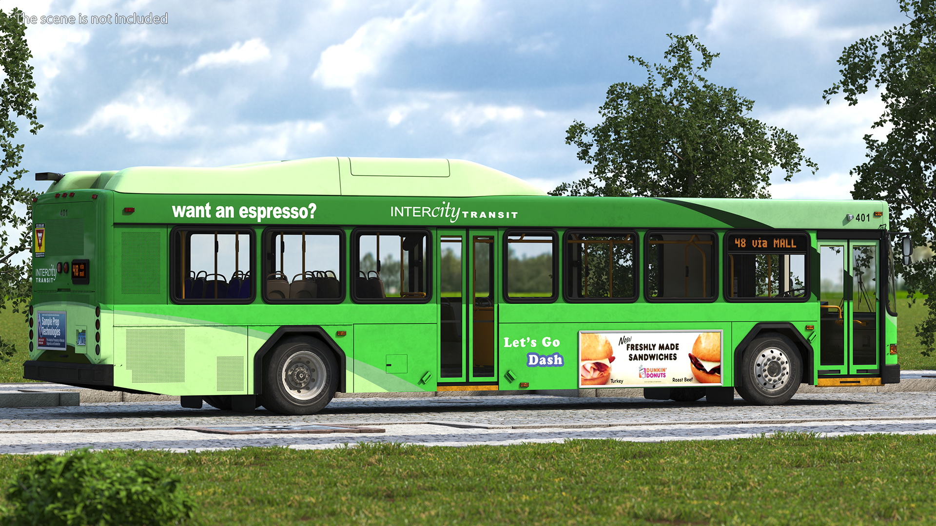 Gillig Low Floor Hybrid Bus Intercity Green Simple Interior 3D model