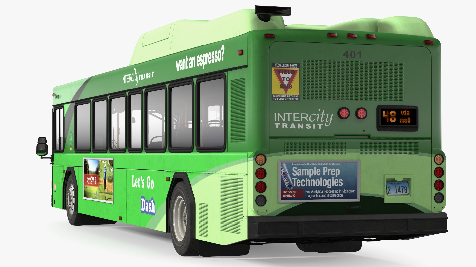 Gillig Low Floor Hybrid Bus Intercity Green Simple Interior 3D model