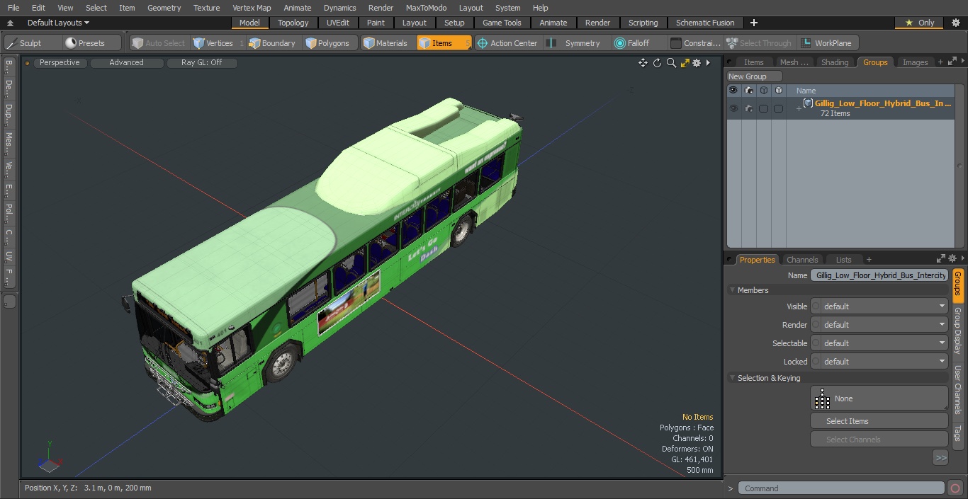 Gillig Low Floor Hybrid Bus Intercity Green Simple Interior 3D model