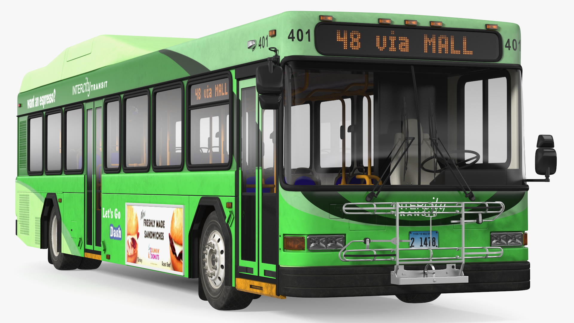 Gillig Low Floor Hybrid Bus Intercity Green Simple Interior 3D model