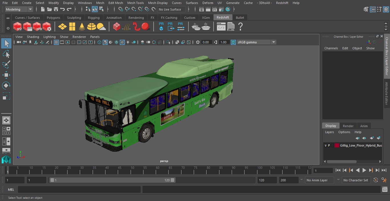 Gillig Low Floor Hybrid Bus Intercity Green Simple Interior 3D model