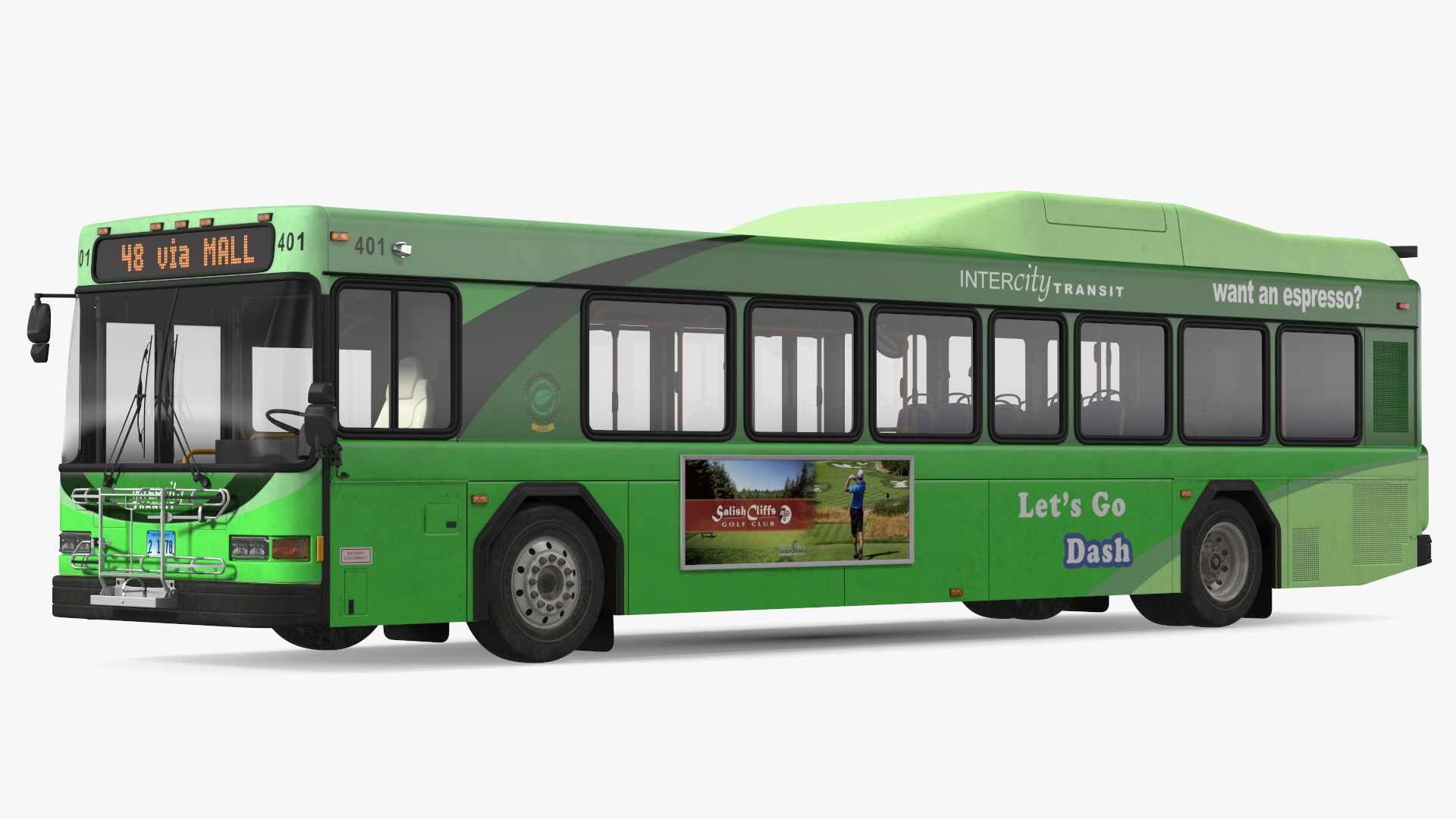 Gillig Low Floor Hybrid Bus Intercity Green Simple Interior 3D model