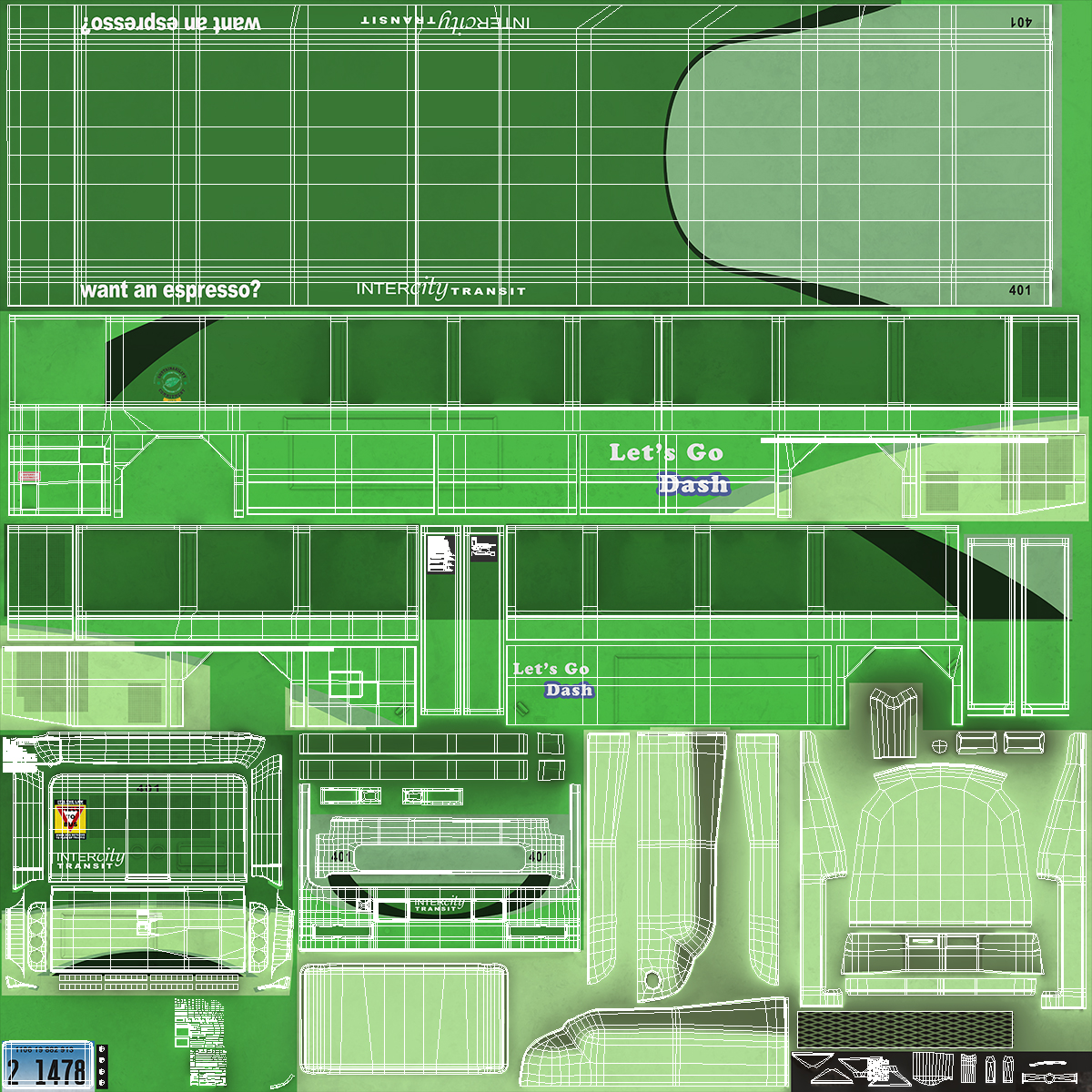 Gillig Low Floor Hybrid Bus Intercity Green Simple Interior 3D model