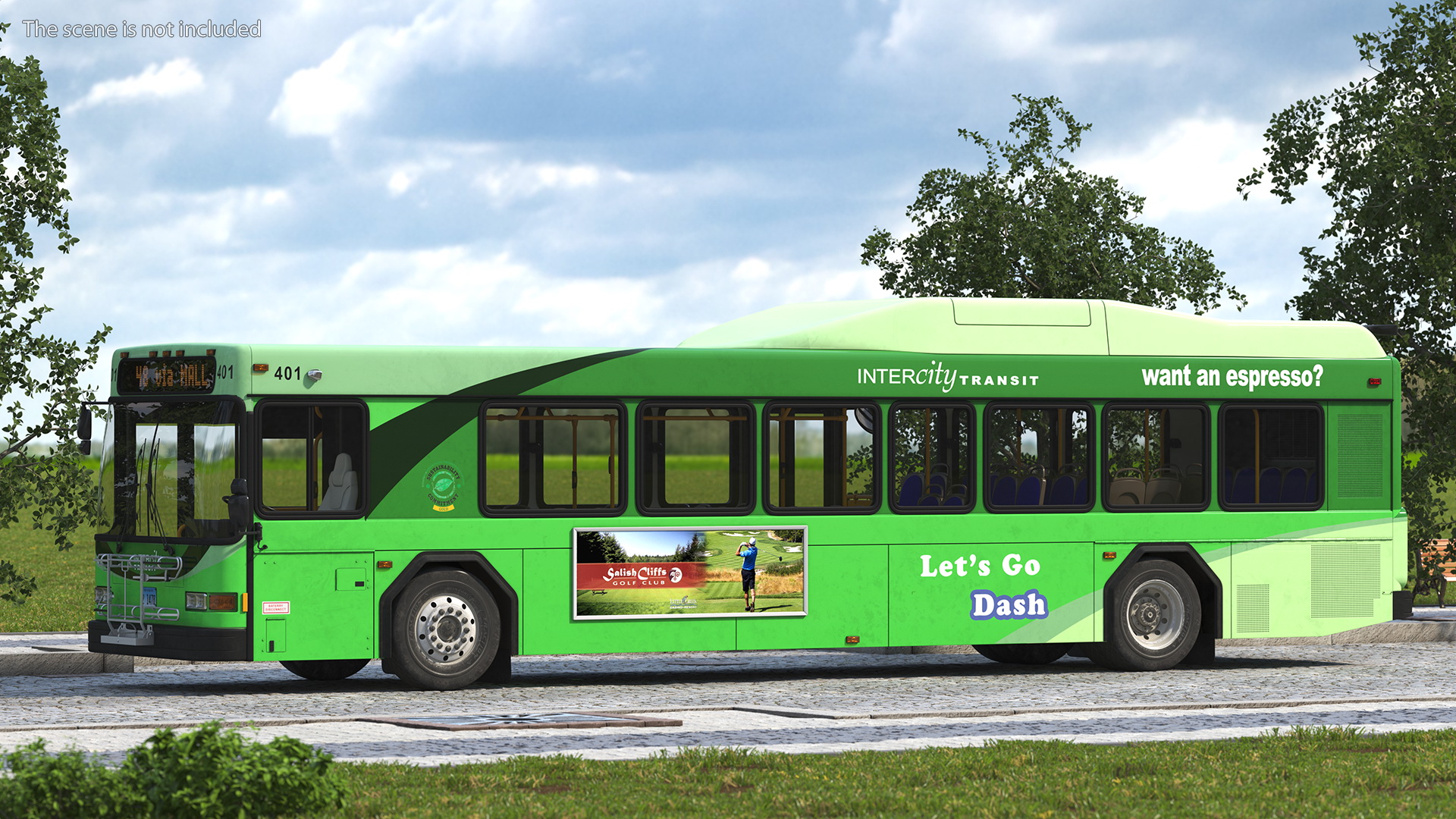 Gillig Low Floor Hybrid Bus Intercity Green Simple Interior 3D model