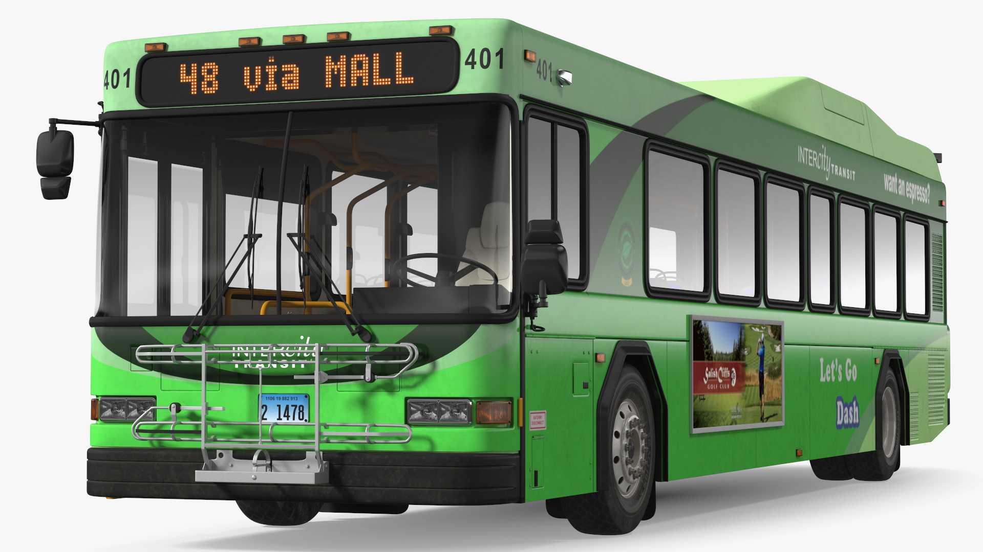 Gillig Low Floor Hybrid Bus Intercity Green Simple Interior 3D model