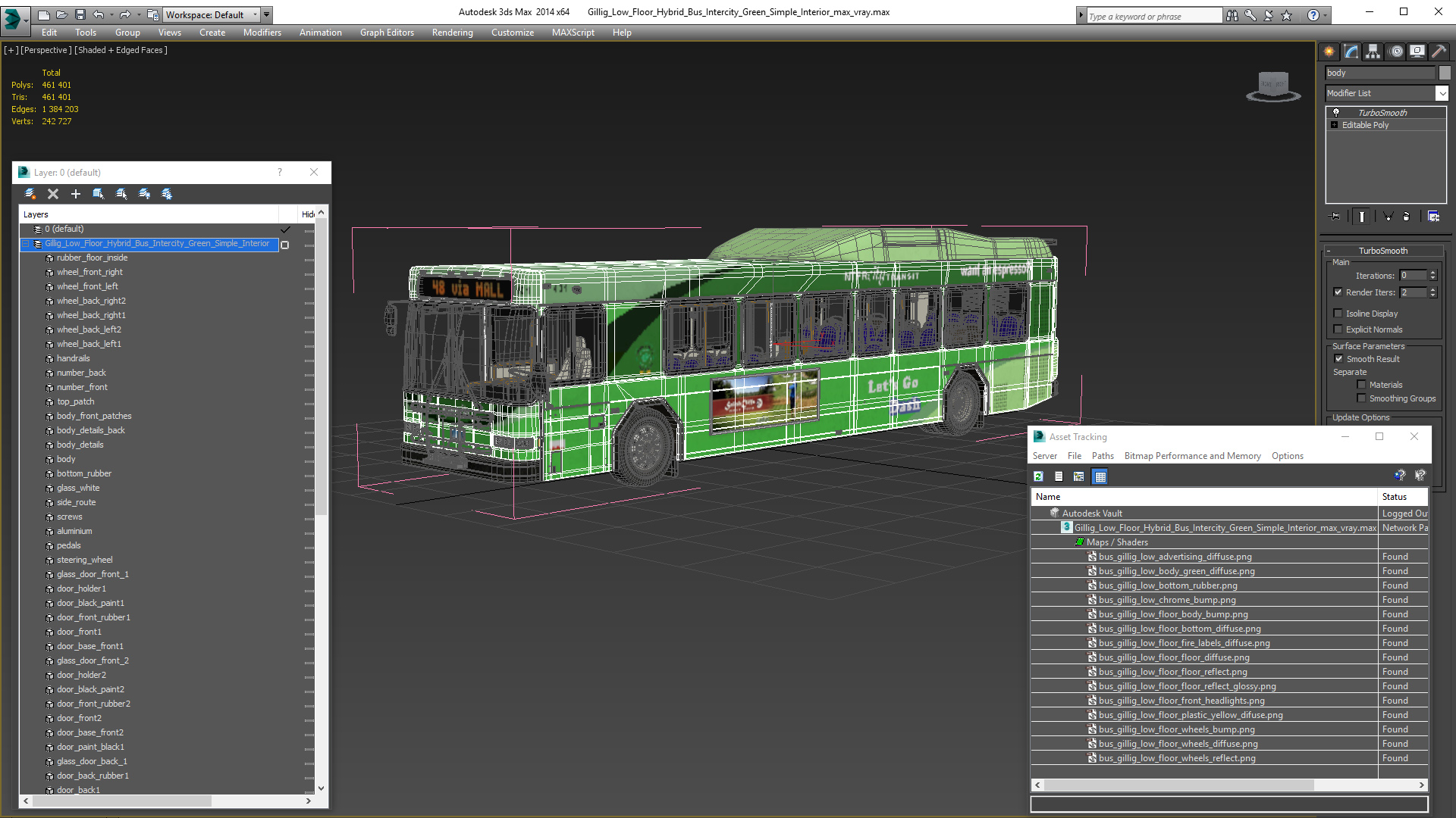 Gillig Low Floor Hybrid Bus Intercity Green Simple Interior 3D model