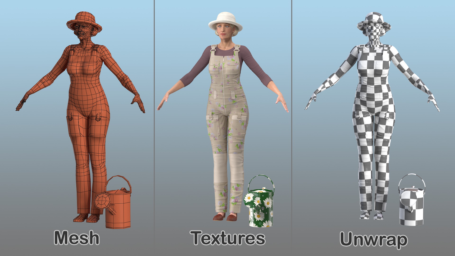 Elderly Woman Farmer Rigged 3D