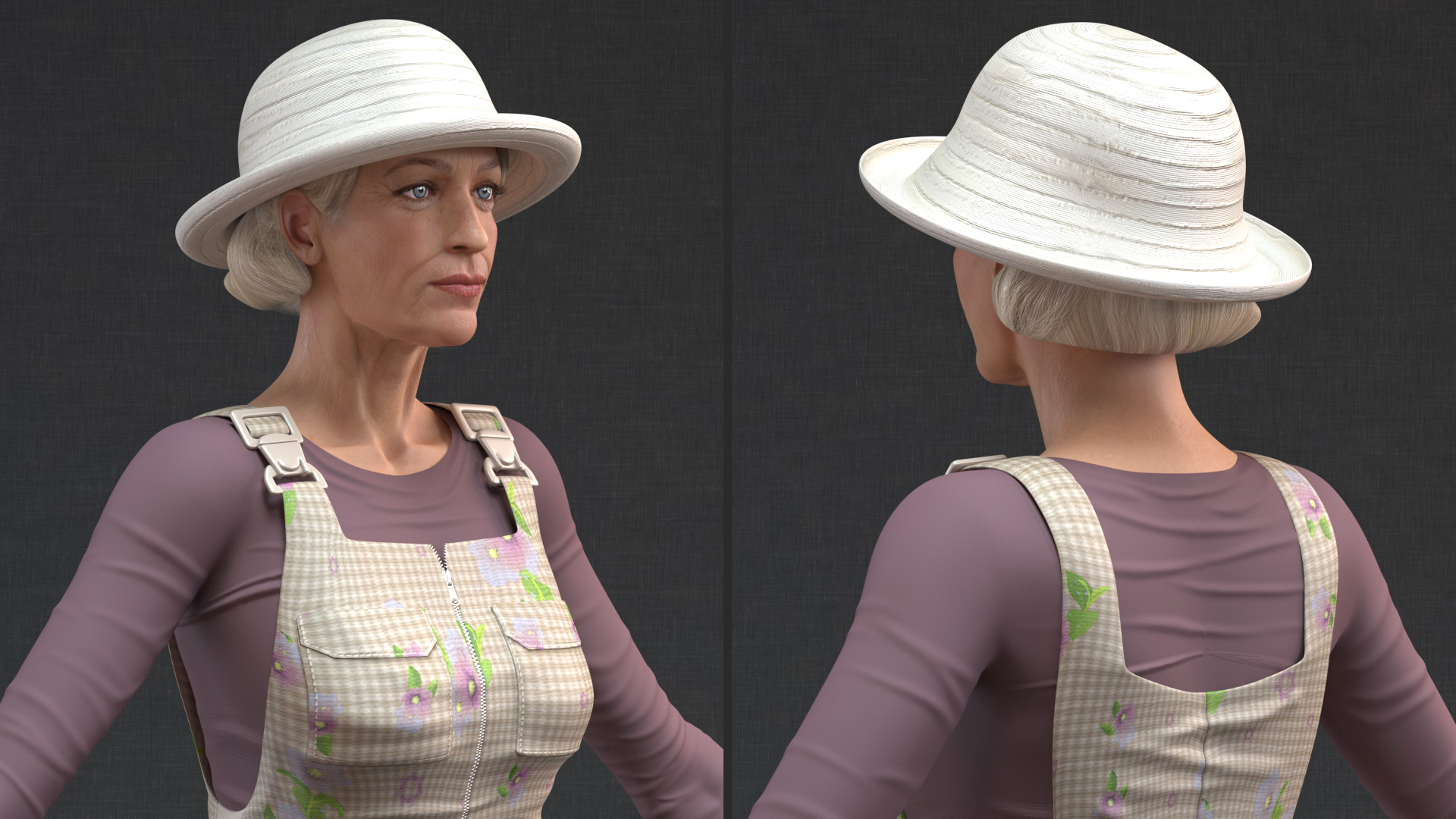 Elderly Woman Farmer Rigged 3D