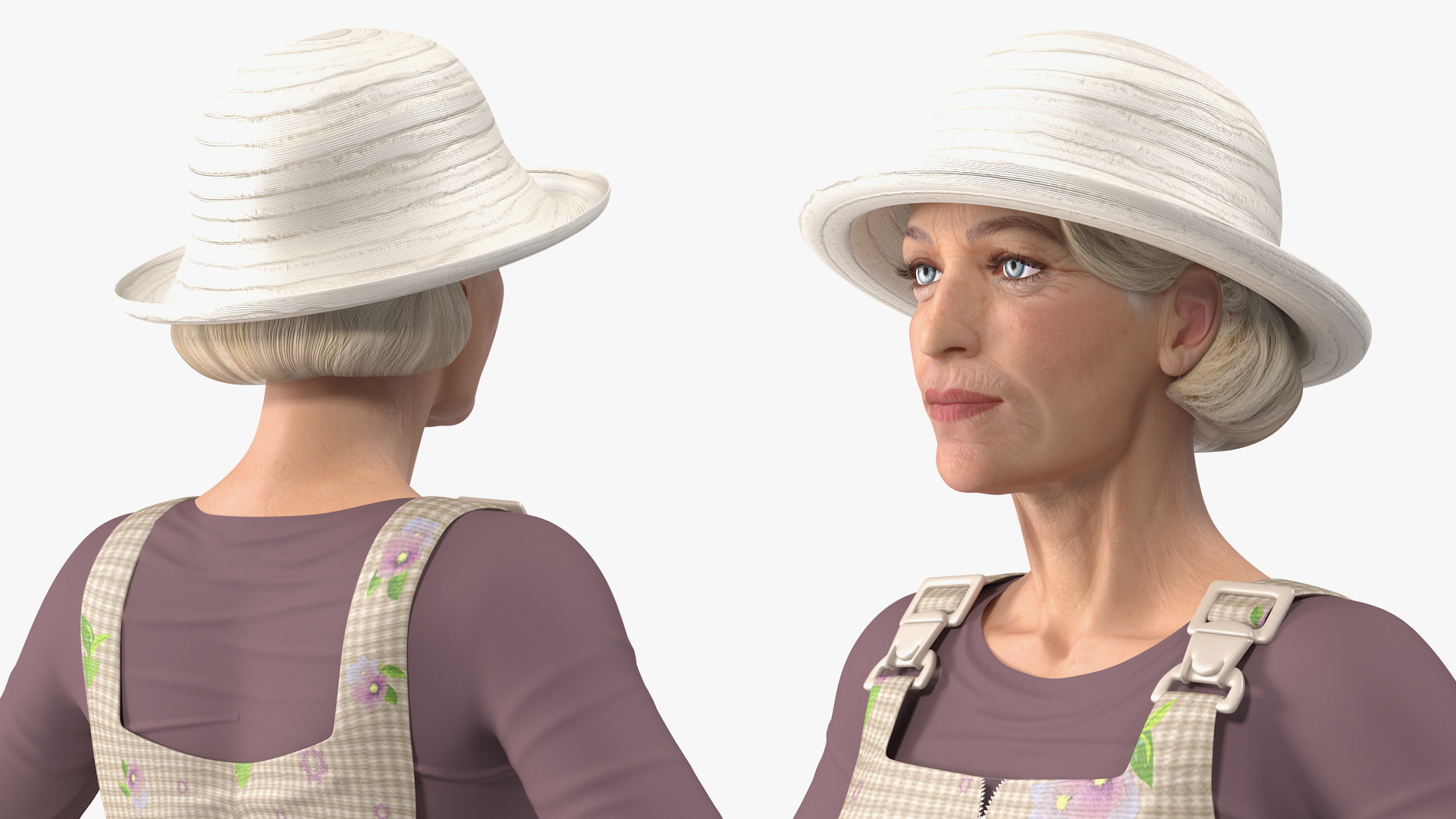 Elderly Woman Farmer Rigged 3D