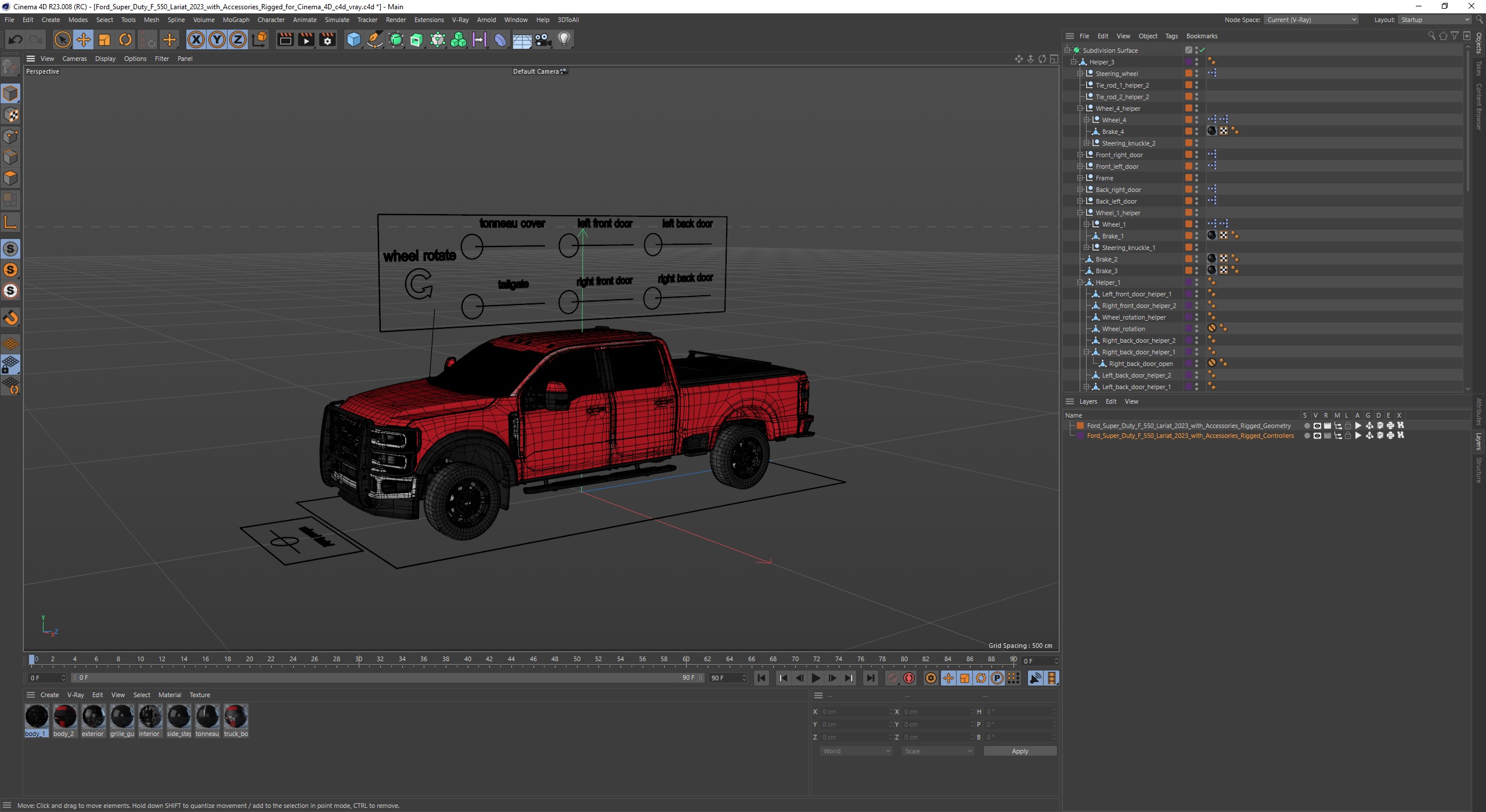 3D Ford Super Duty F 550 Lariat 2023 with Accessories Rigged for Cinema 4D