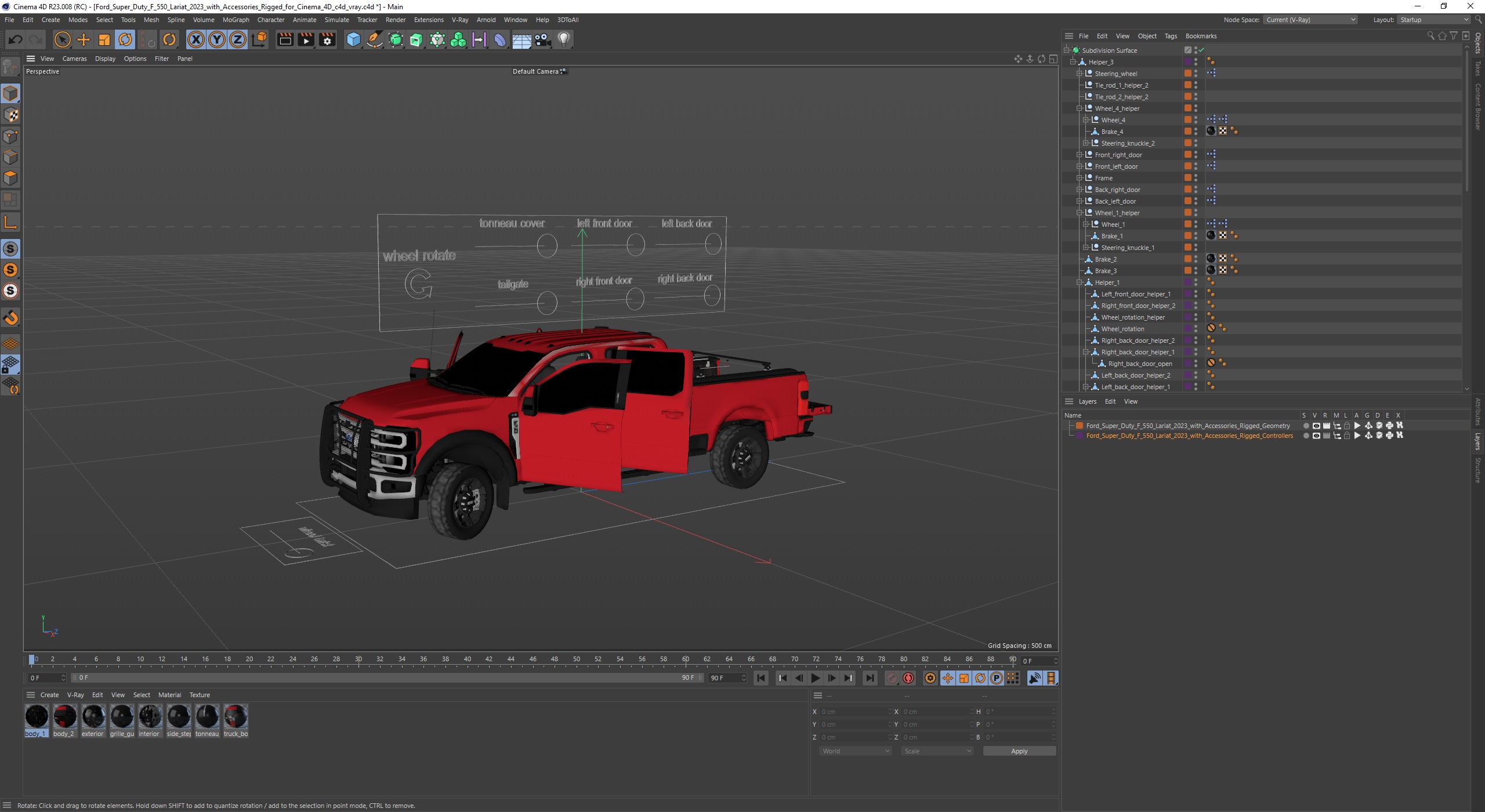 3D Ford Super Duty F 550 Lariat 2023 with Accessories Rigged for Cinema 4D