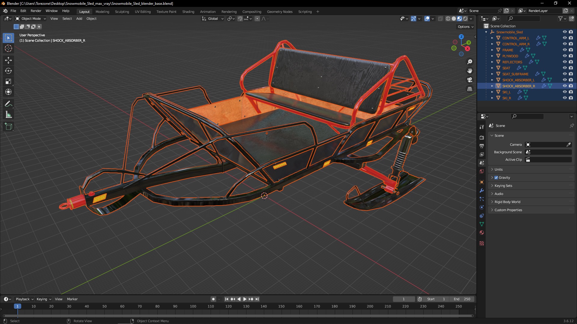 3D model Snowmobile Sled