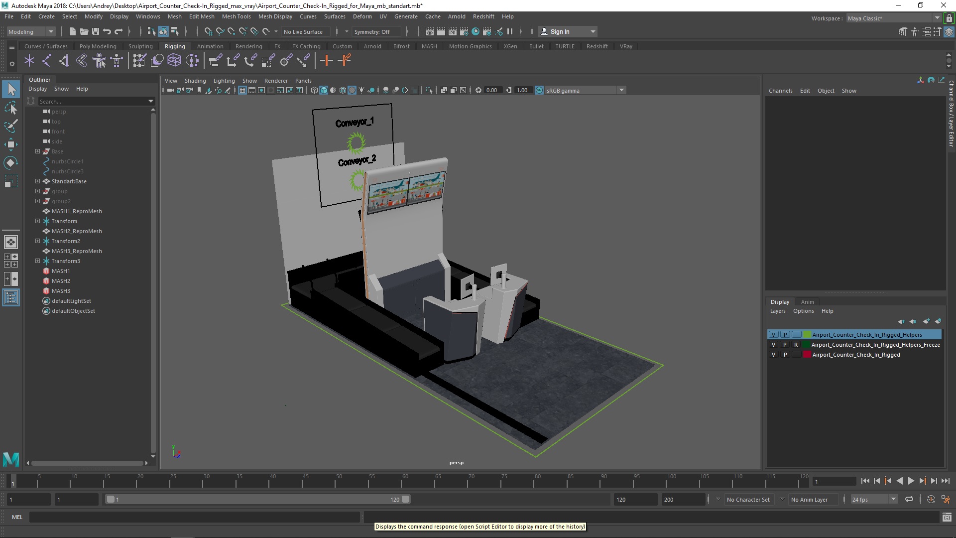 3D model Airport Counter Check-In Rigged for Maya