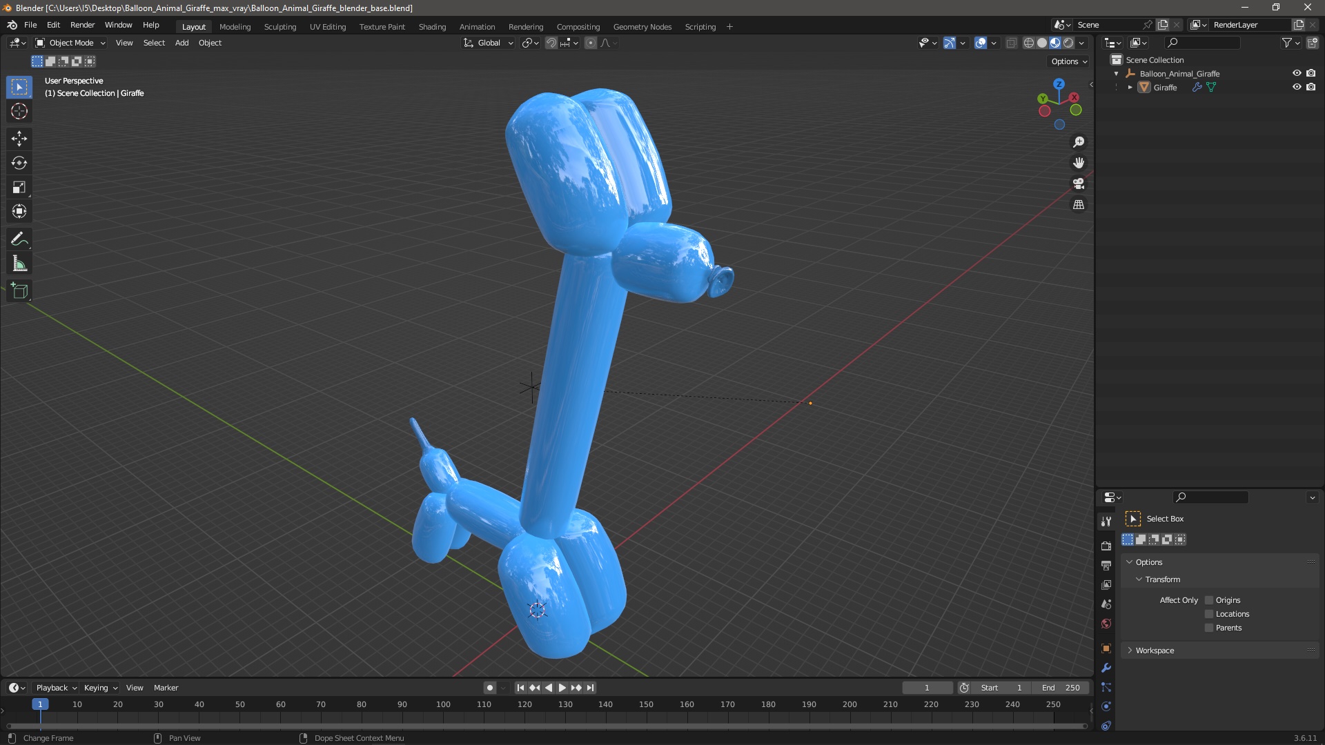 Balloon Animal Giraffe 3D