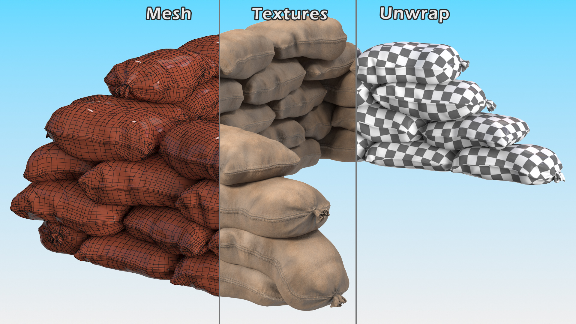 3D Sandbag Barricade Dusty model