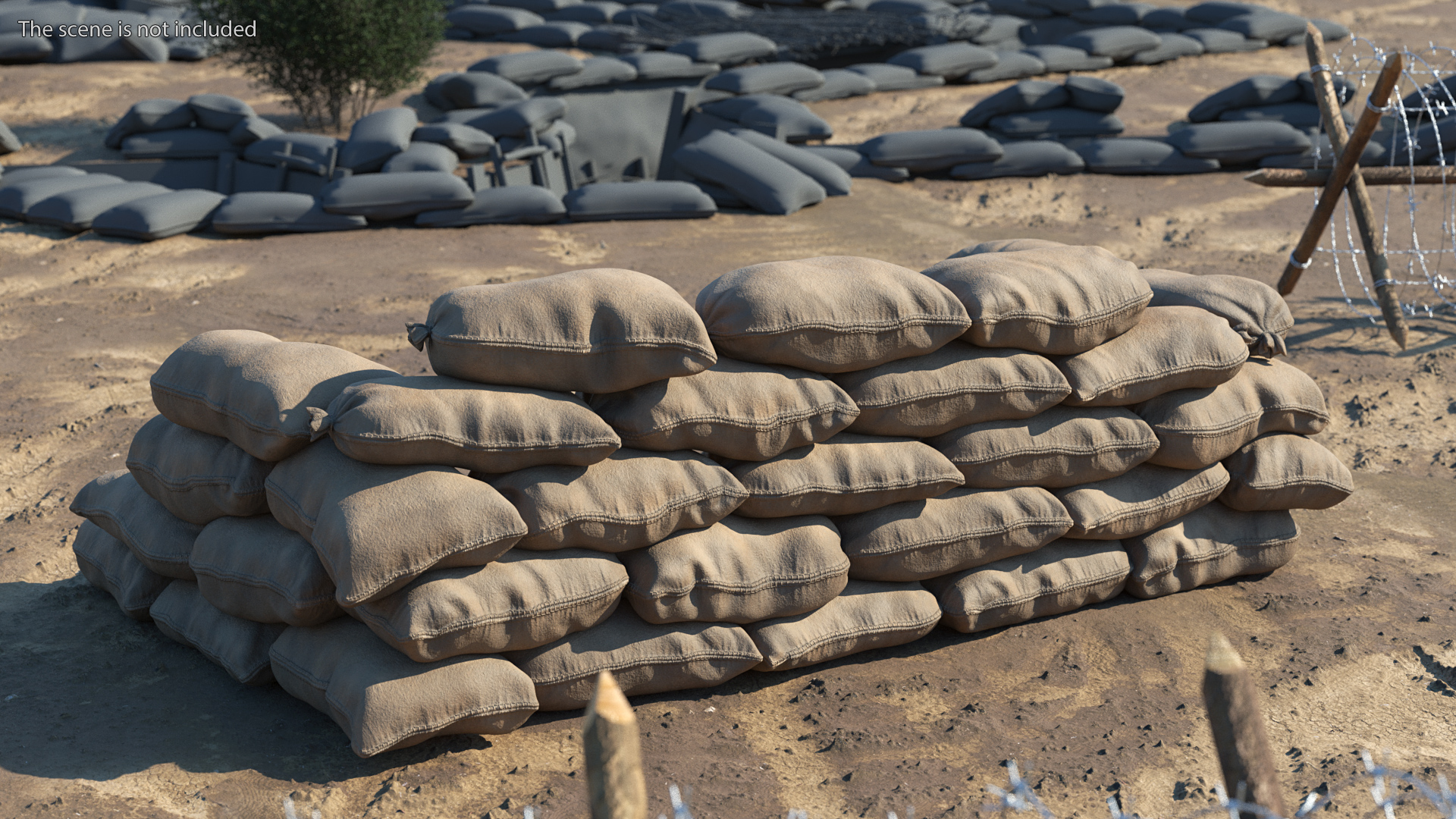 3D Sandbag Barricade Dusty model