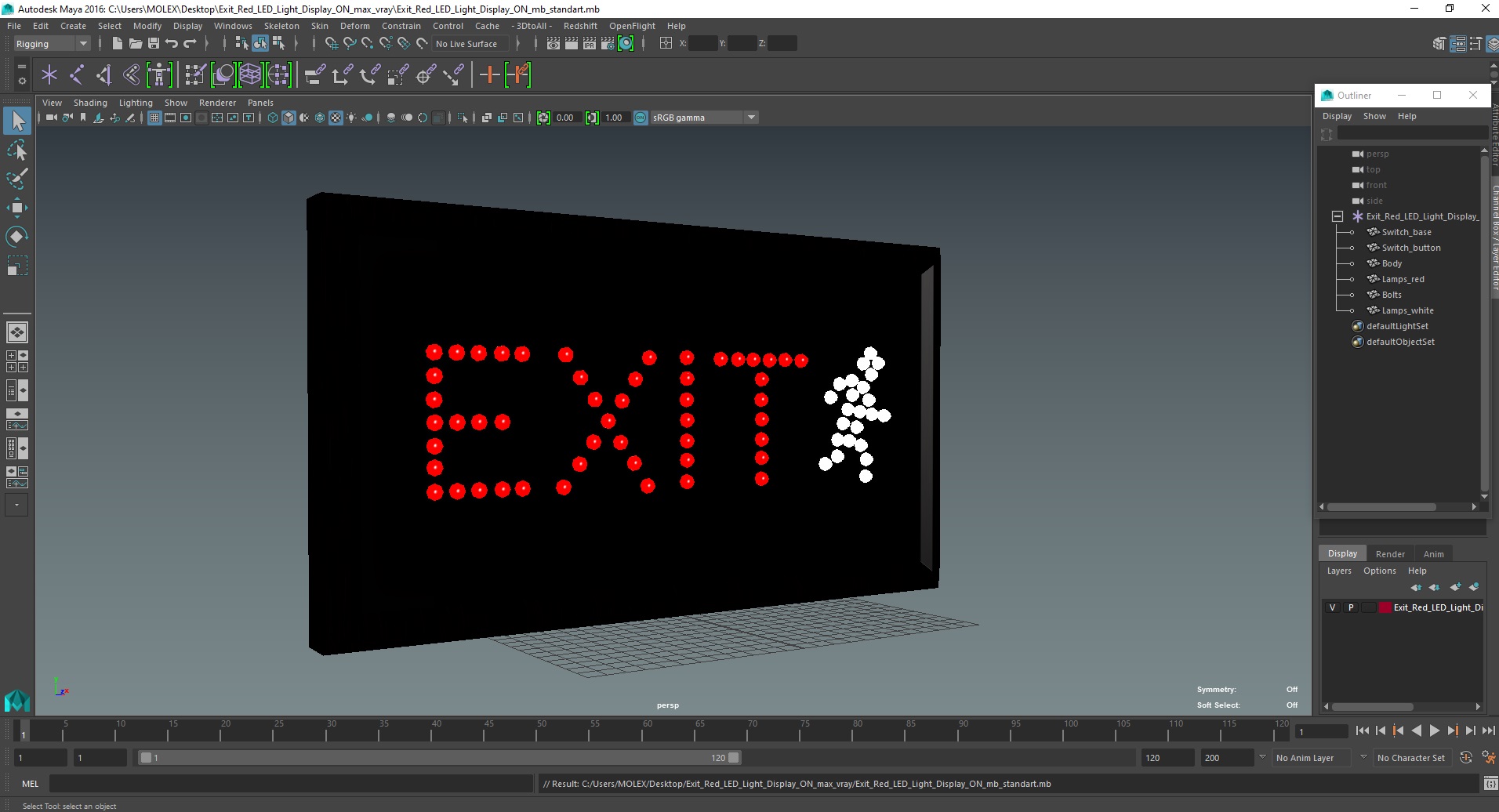 Exit Red LED Light Display ON 3D model
