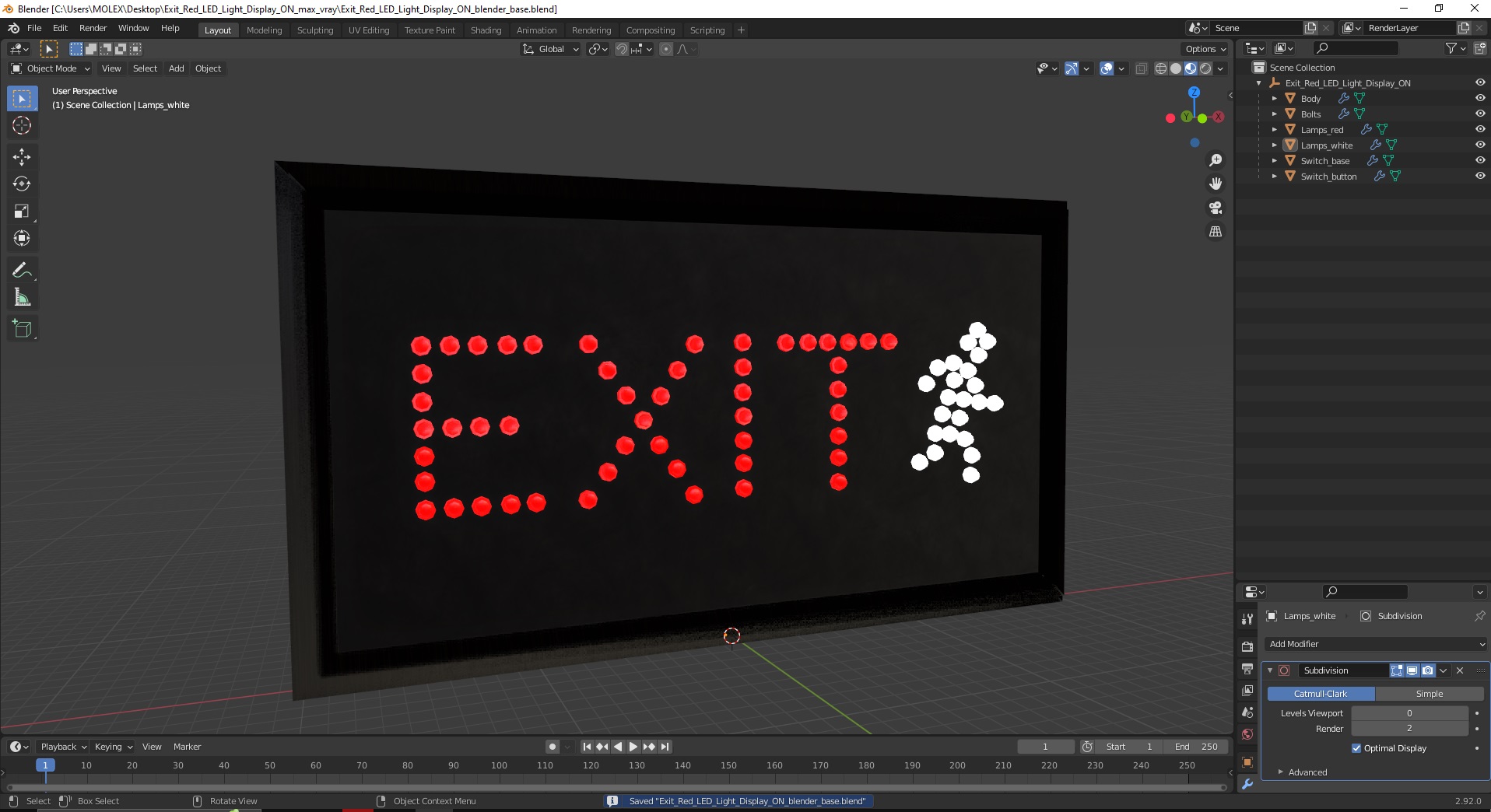 Exit Red LED Light Display ON 3D model