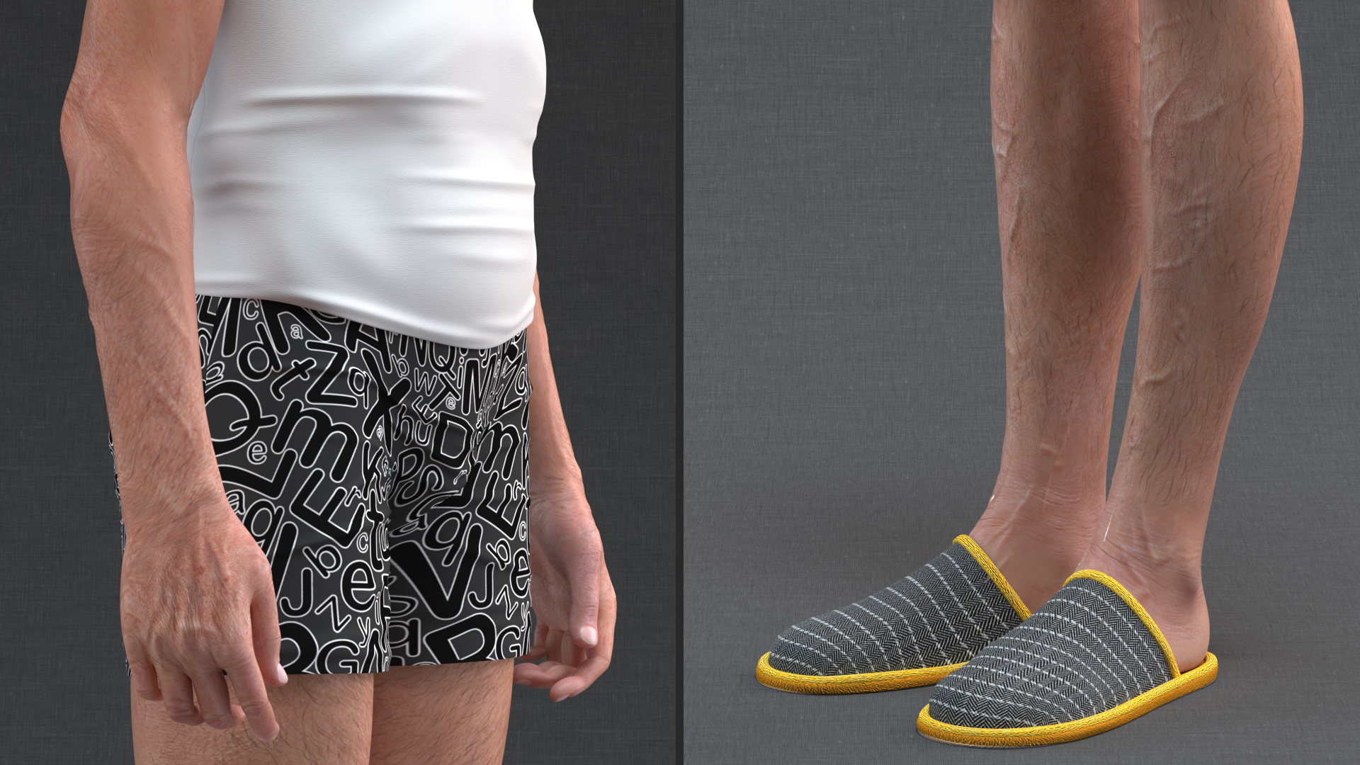 3D Old Man Underwear Standing Pose