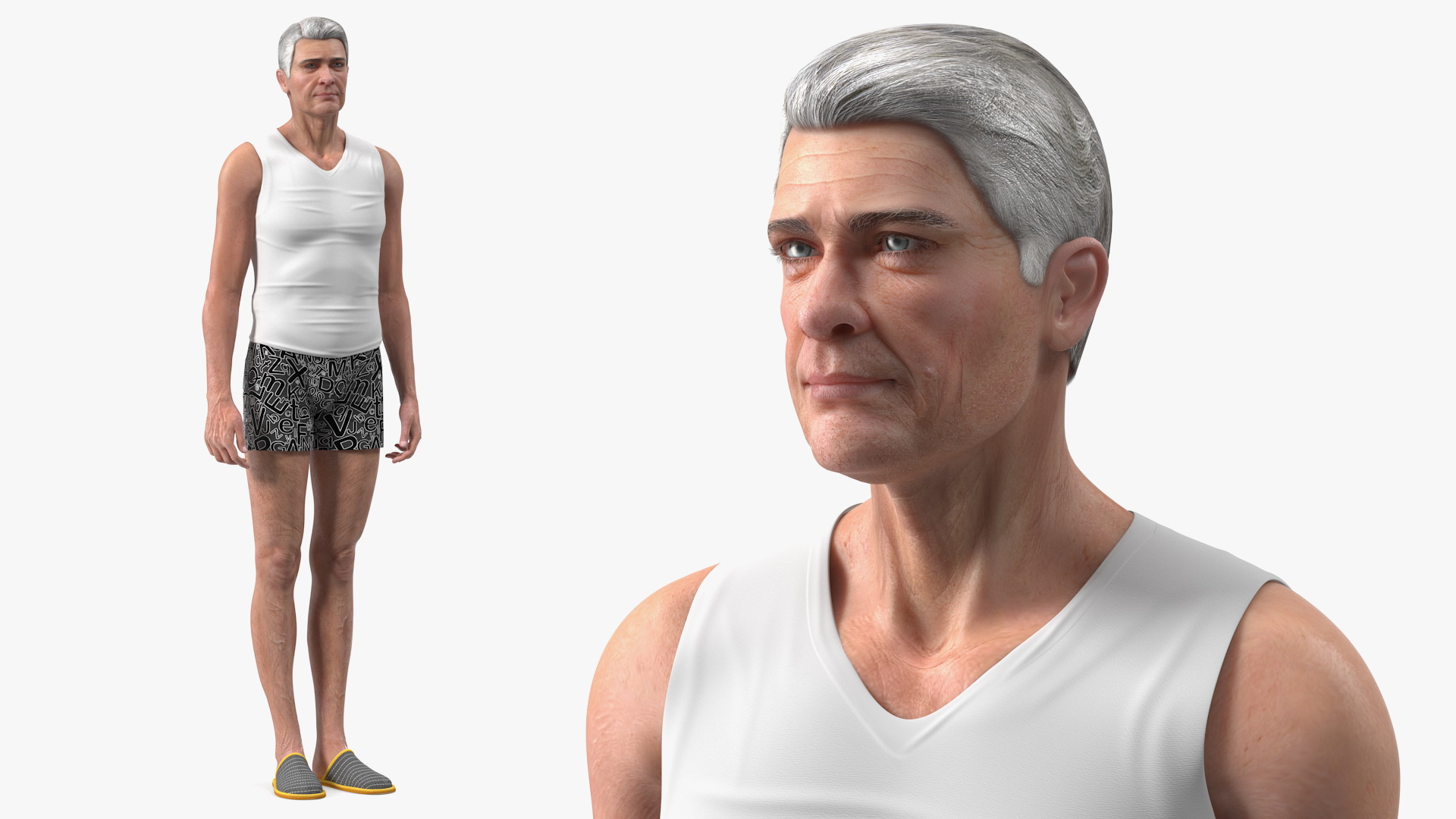 3D Old Man Underwear Standing Pose