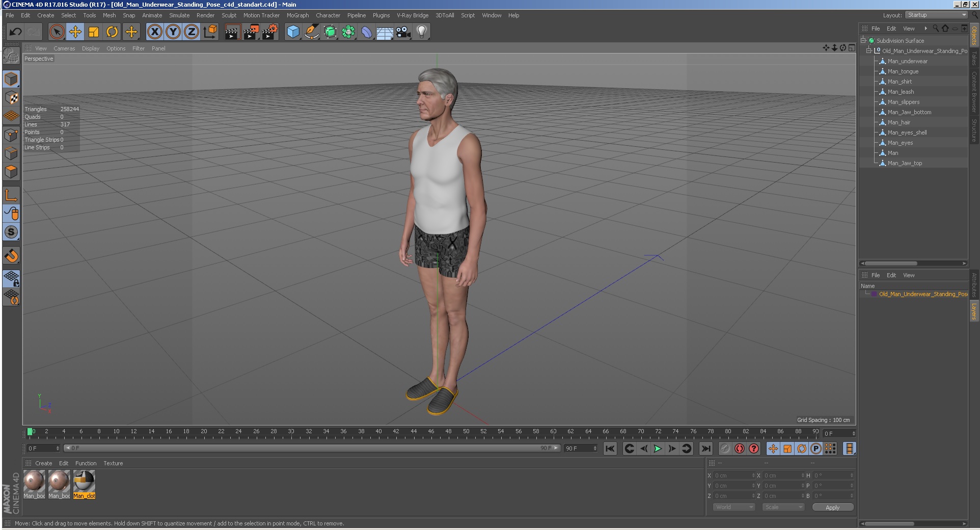 3D Old Man Underwear Standing Pose