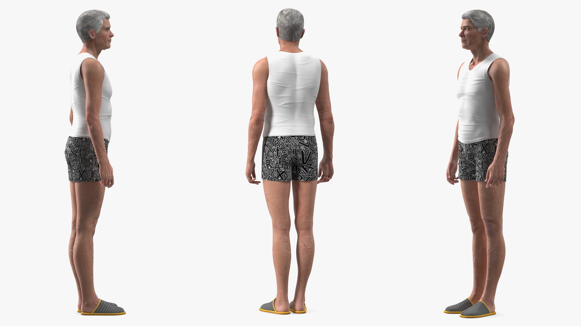 3D Old Man Underwear Standing Pose