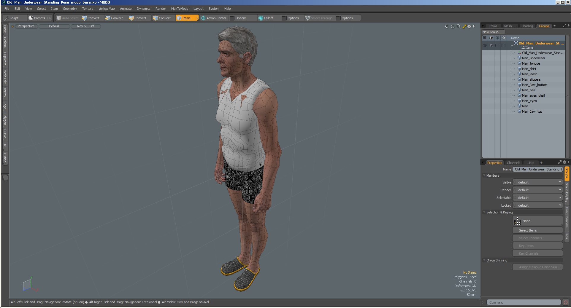 3D Old Man Underwear Standing Pose
