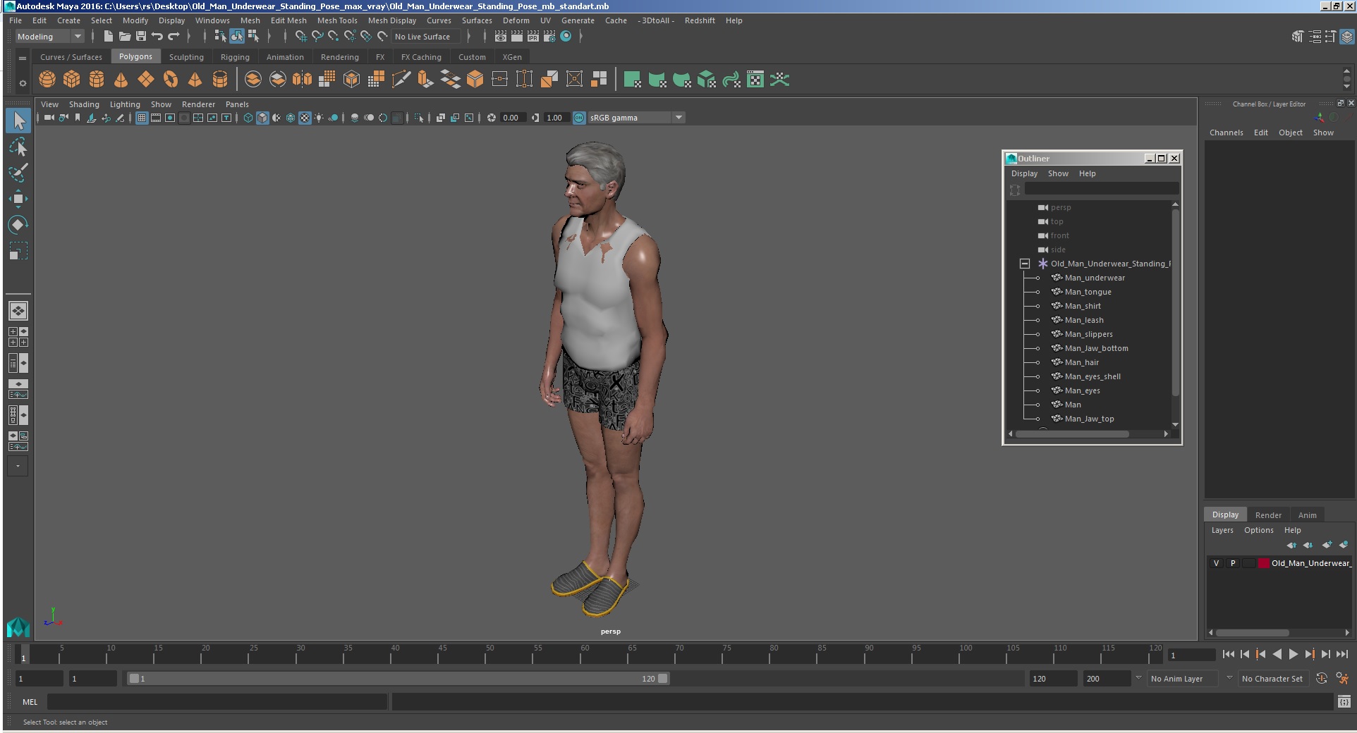 3D Old Man Underwear Standing Pose