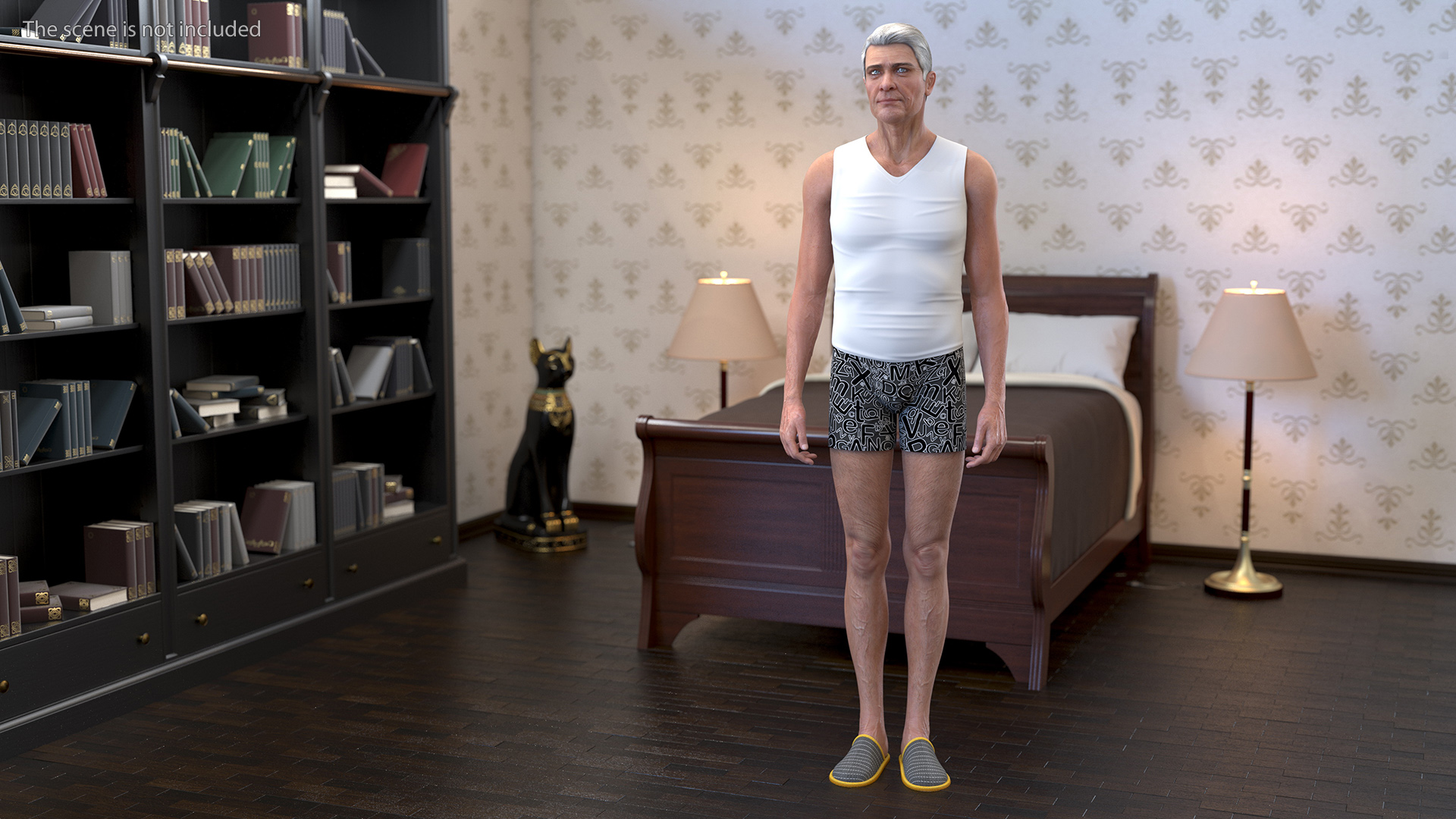 3D Old Man Underwear Standing Pose