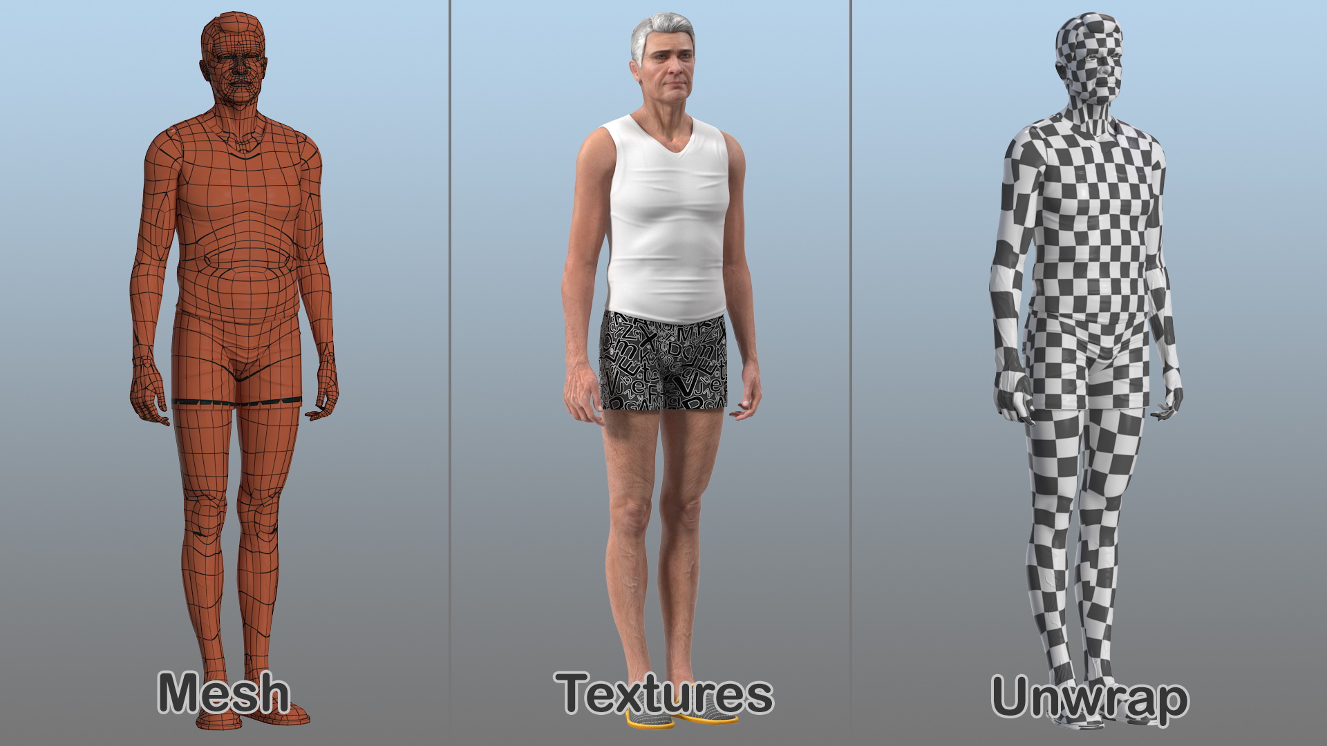 3D Old Man Underwear Standing Pose